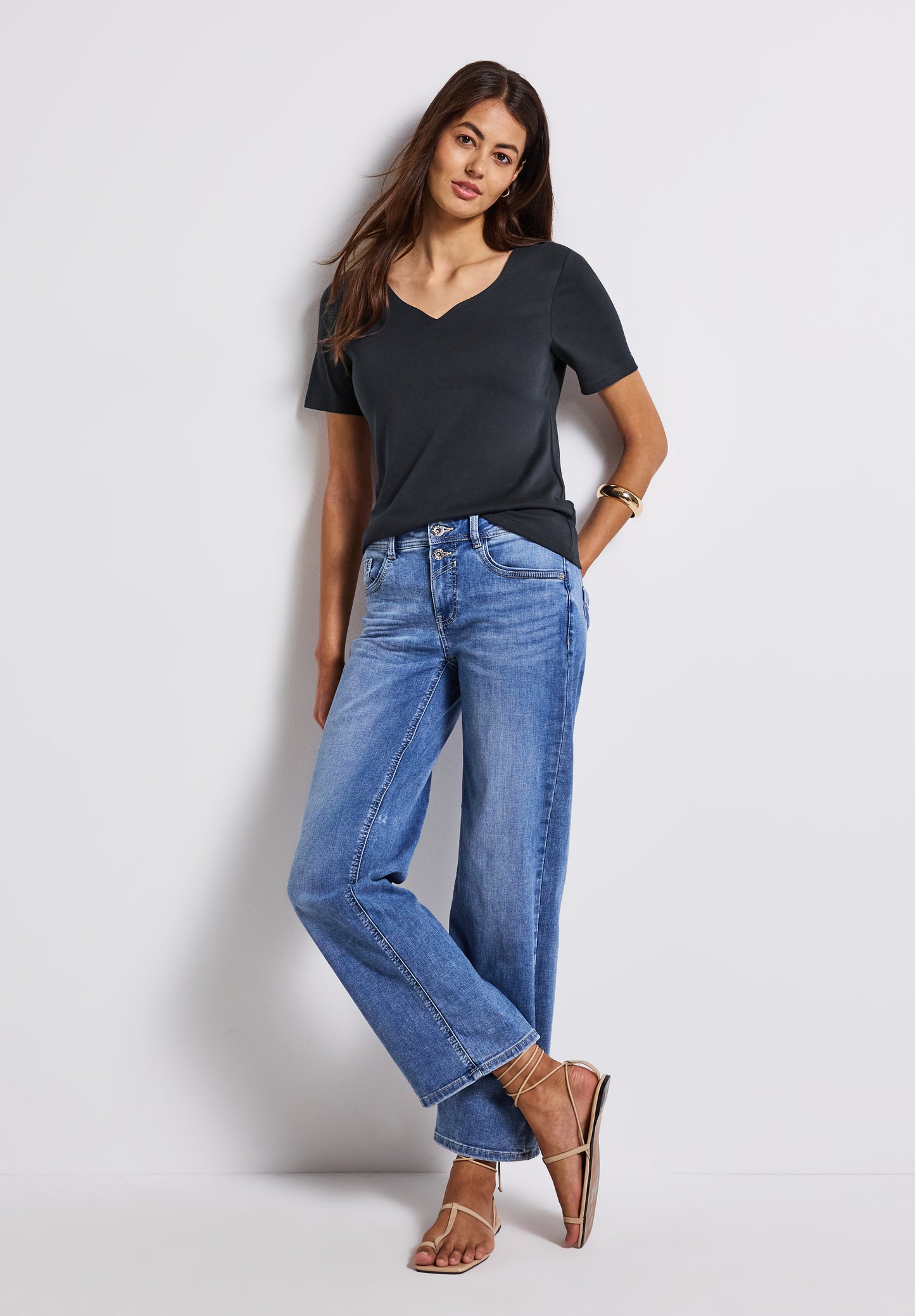 Street One T-Shirt mit Herzausschnitt - Farbe: deepwater blue