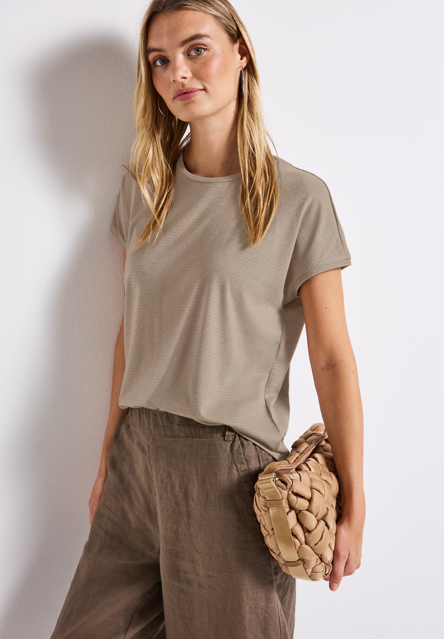 Street One Shirt mit Glitzerstreifen - Farbe: morning beige