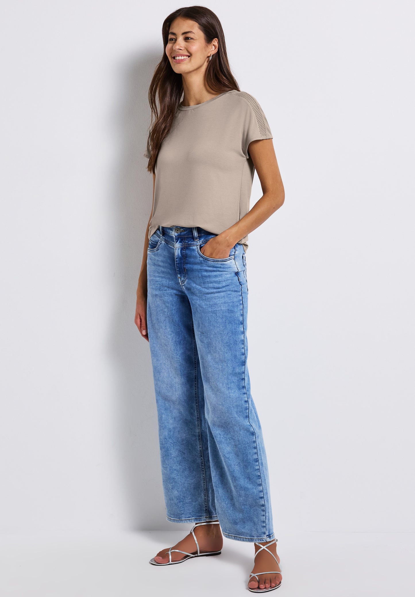 Street One Jersey-Shirt mit Mesh-Detail - Farbe: morning beige