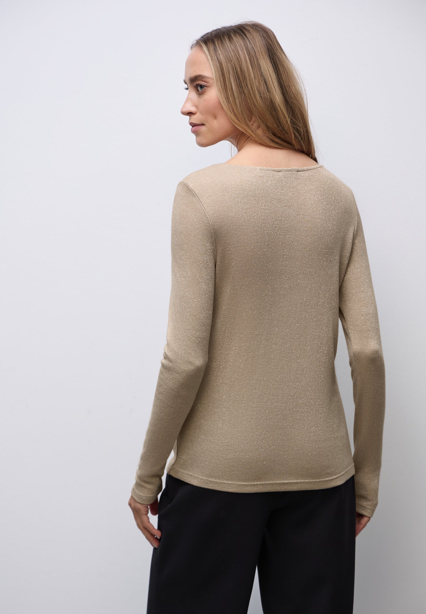 Street One Glitzerndes Langarmshirt - Farbe: sanded beige (323838)