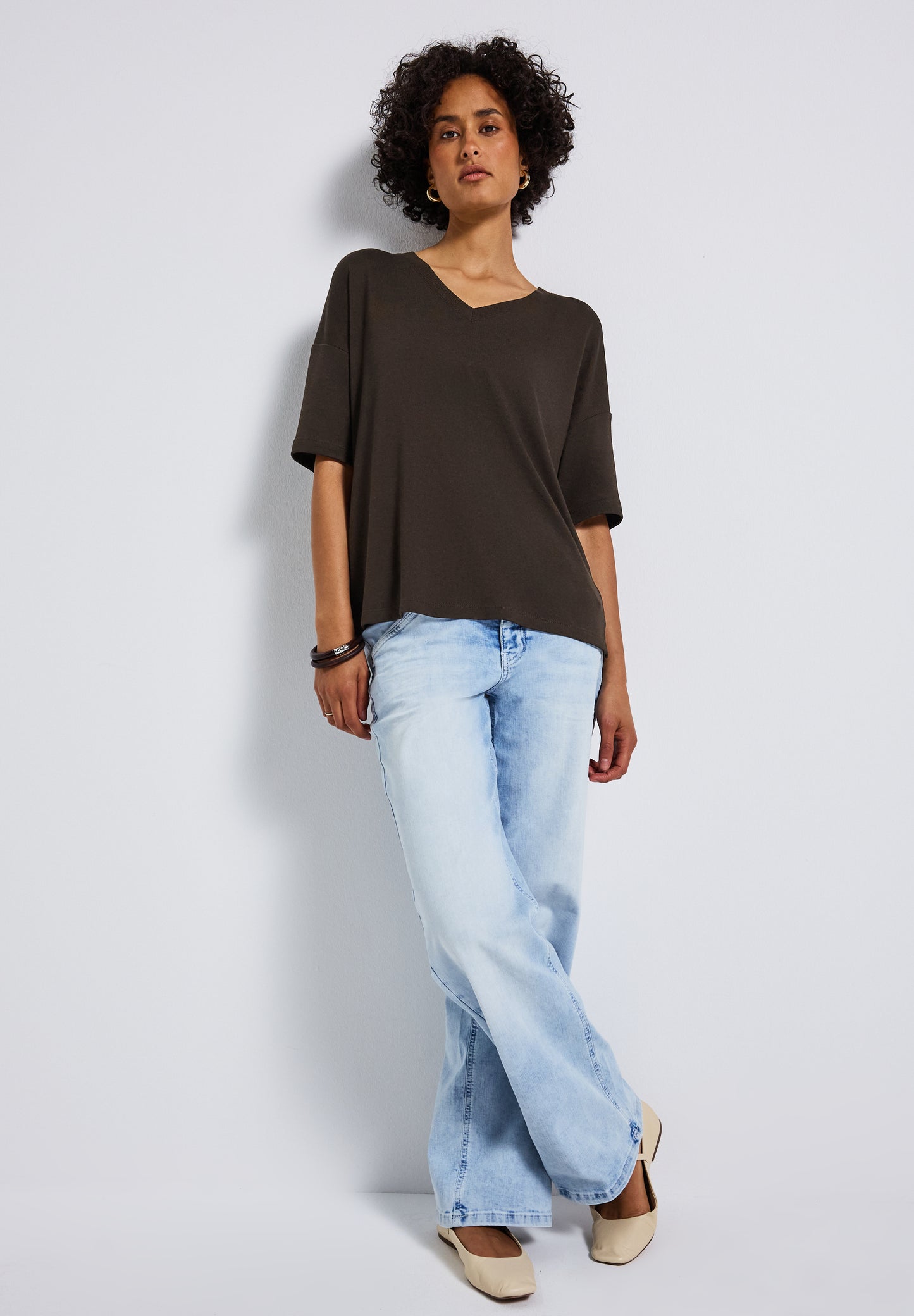 Street One Strick-Look V-Neck T-Shirt - Farbe: deep roast brown