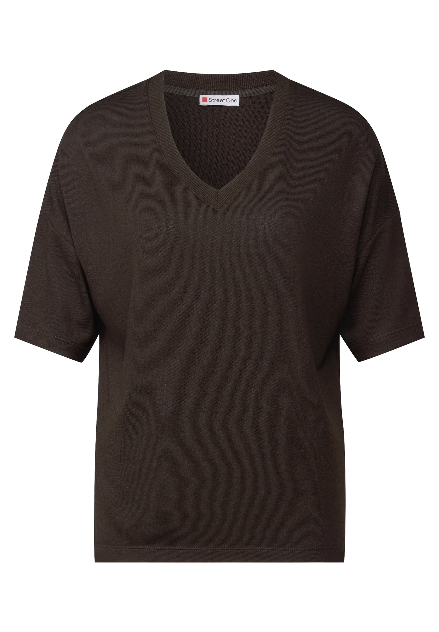 Street One Strick-Look V-Neck T-Shirt - Farbe: deep roast brown