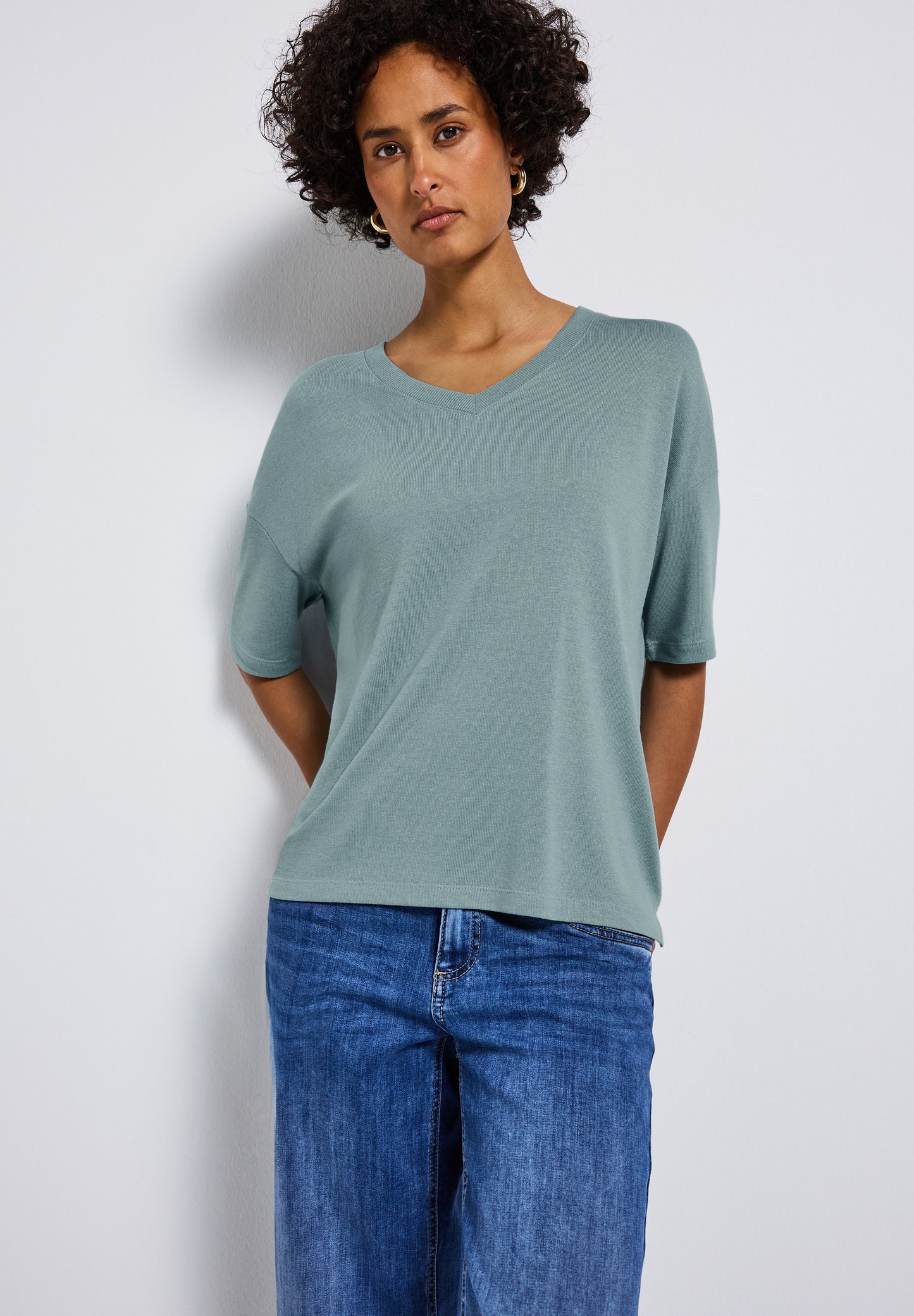 Street One Strick-Look V-Neck T-Shirt - Farbe: arona blue