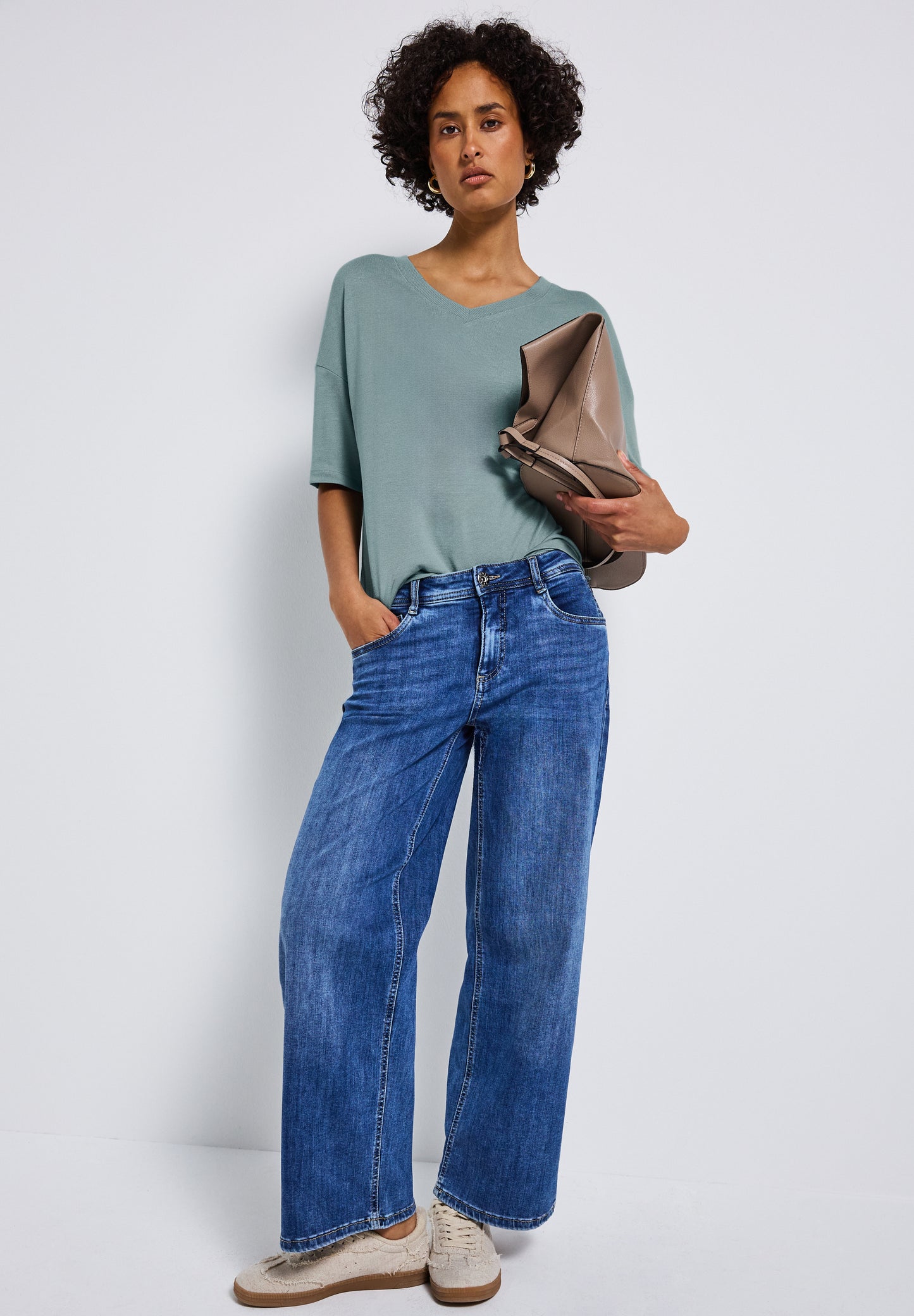 Street One Strick-Look V-Neck T-Shirt - Farbe: arona blue