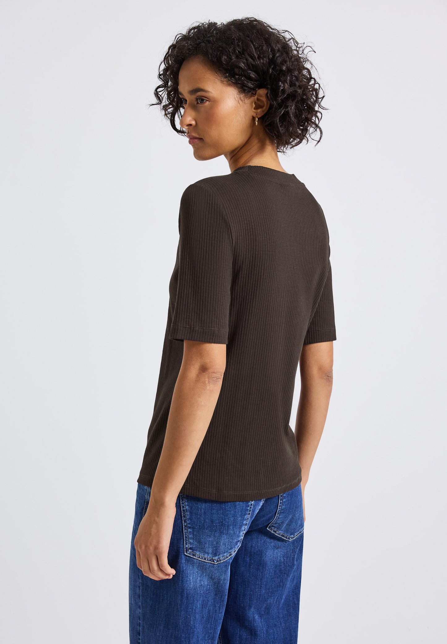 Street One T-Shirt mit Rippstruktur - Farbe: deep roast brown