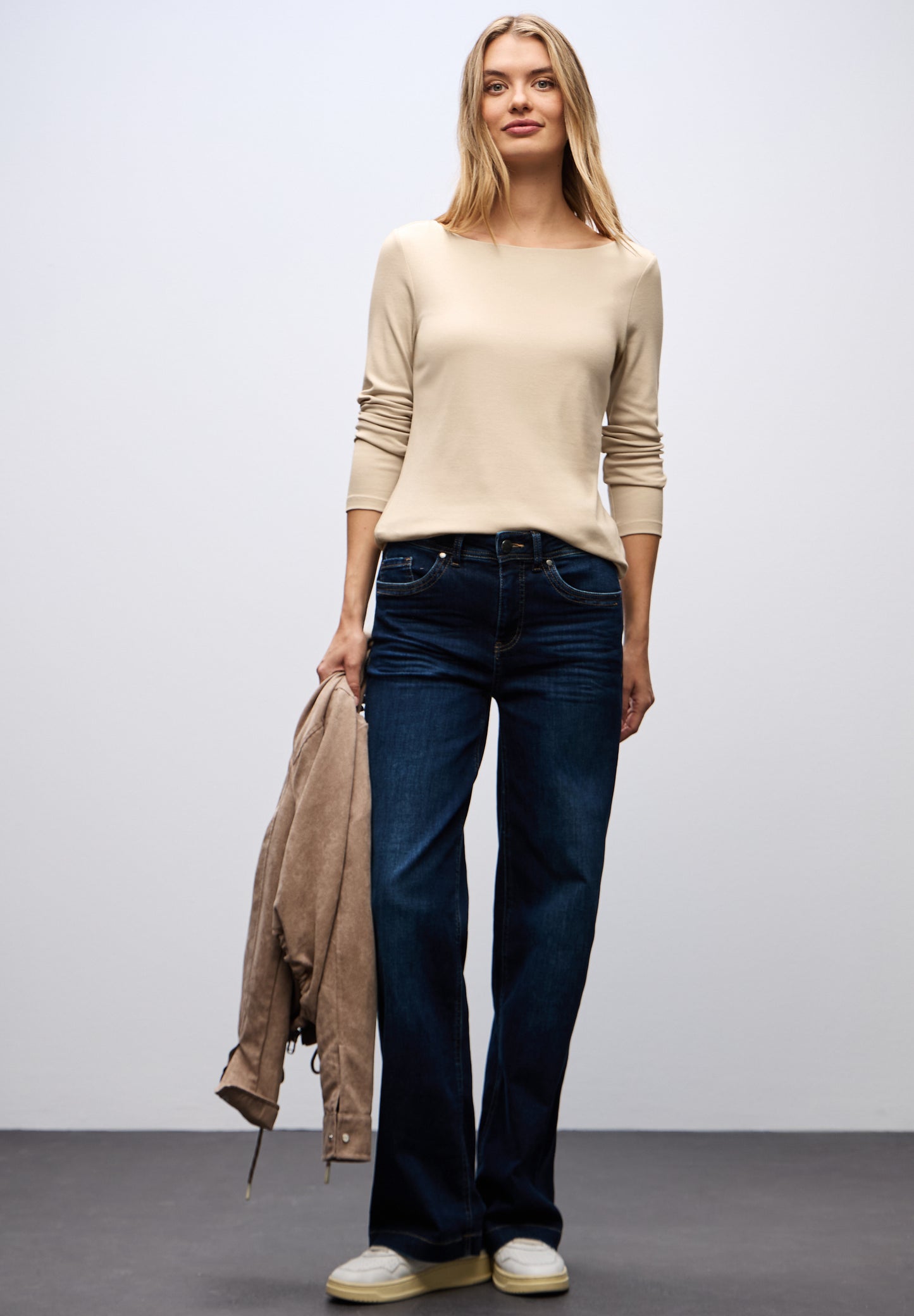 Street One Basic Langarmshirt - Farbe: cotton beige