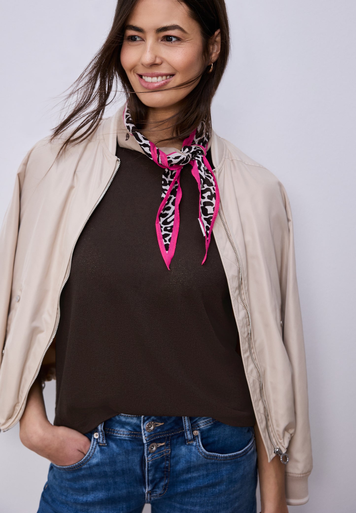 Street One - T-Shirt mit Rundhals im Strick-Look - Farbe: espresso brown