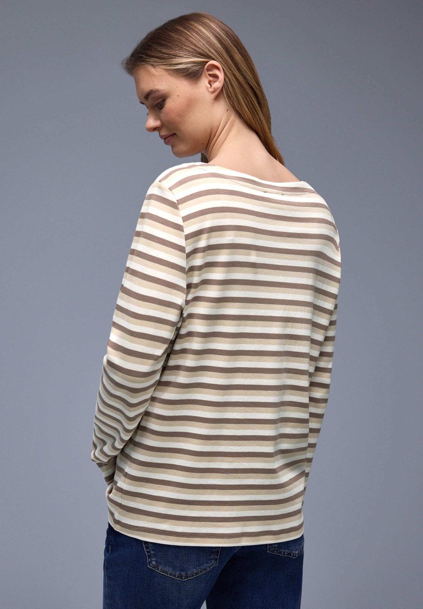 Street One Damen Shirt mit Streifen - light terra mocha