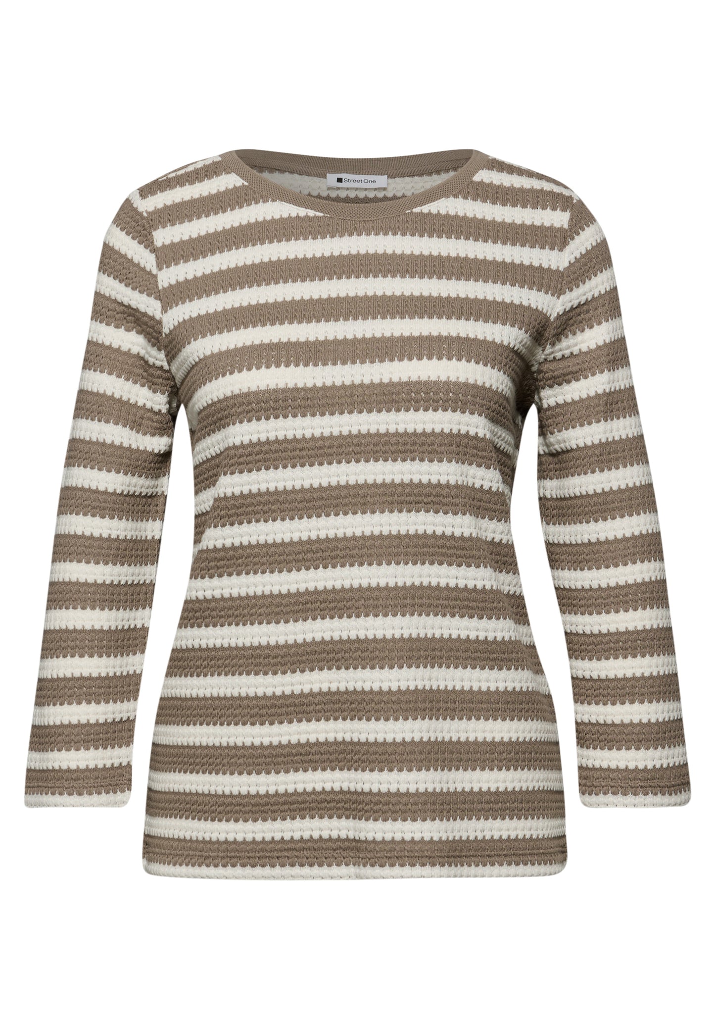 Street One Damen Shirt mit Streifen - Terra-Mocca