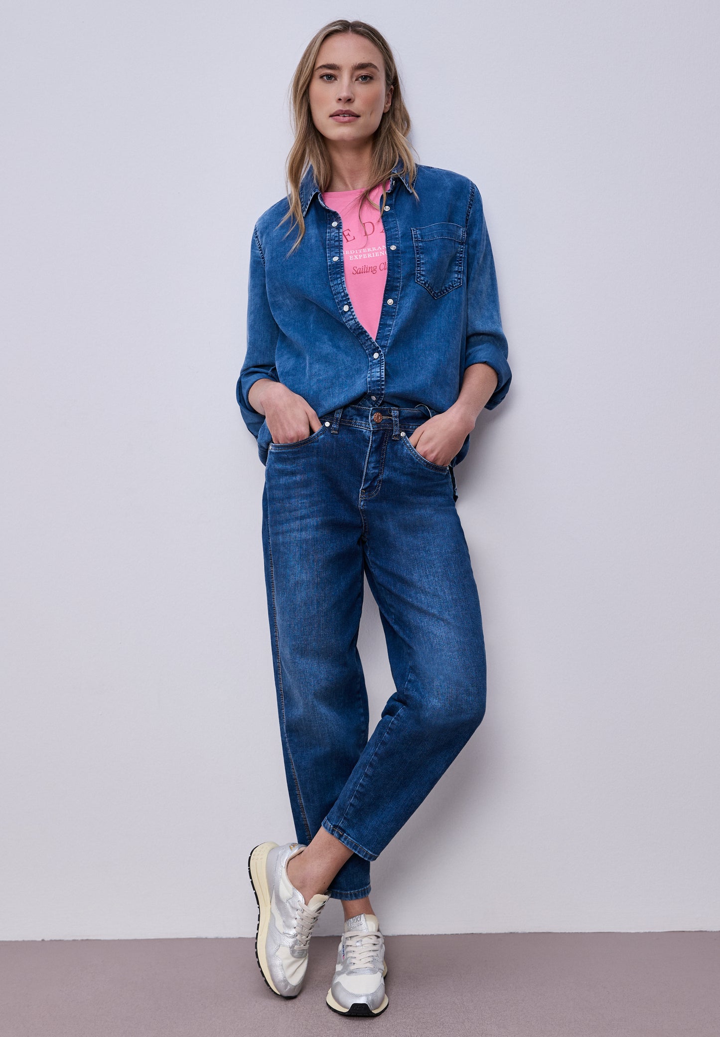 Street One - T-Shirt mit Rundhals und Wording - Farbe: ibis rose