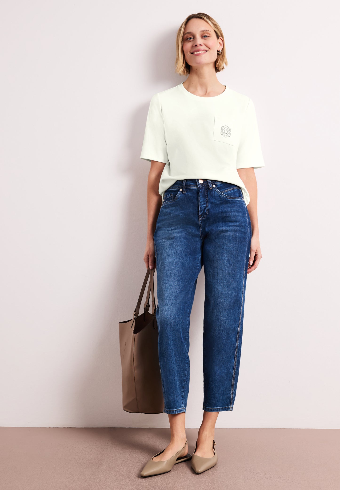 Street One - T-Shirt mit Rundhals und Deko-Detail - Farbe: off white