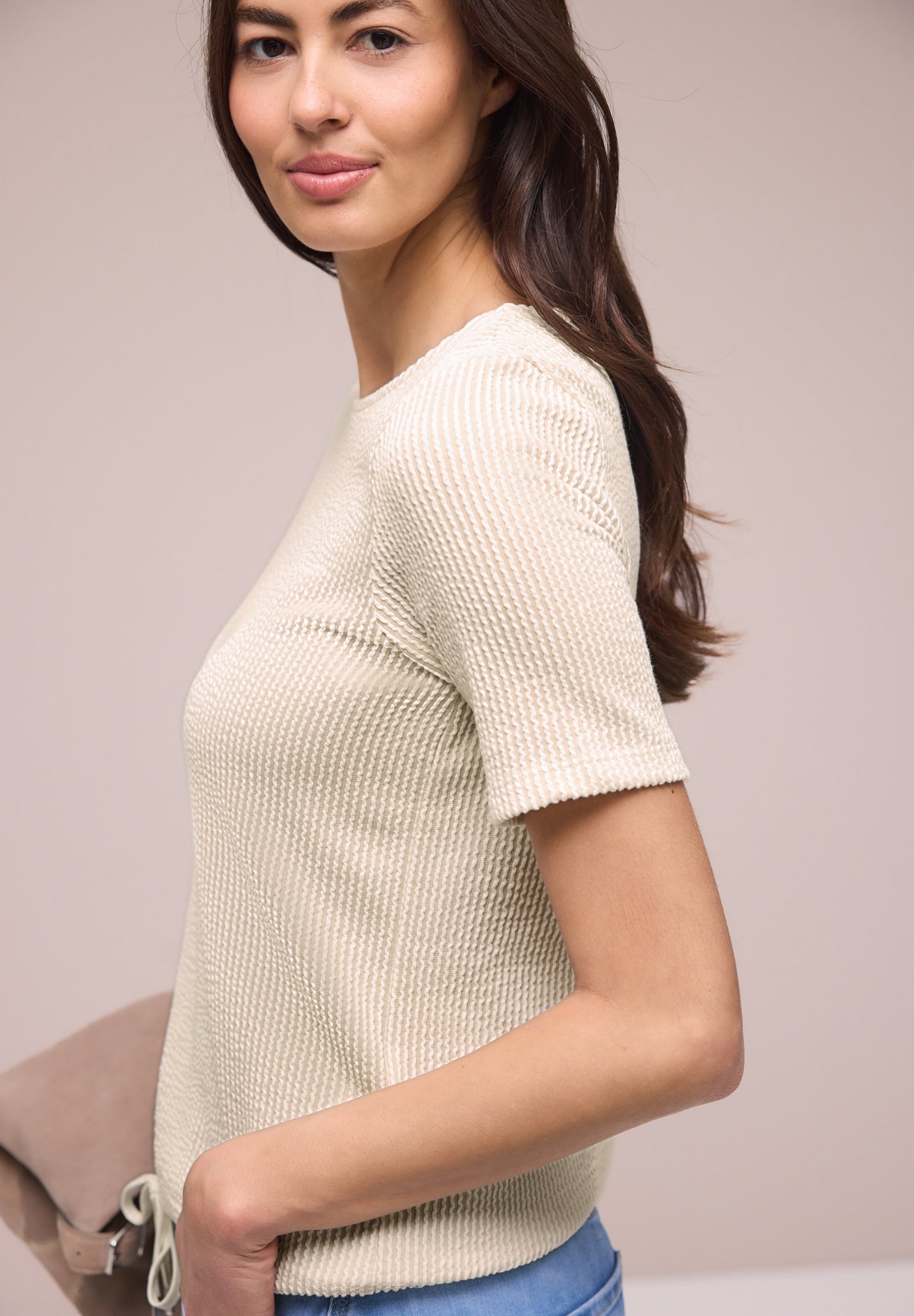 Street One - Kurzarm Shirt mit Strukturstreifen - Farbe: clay sand