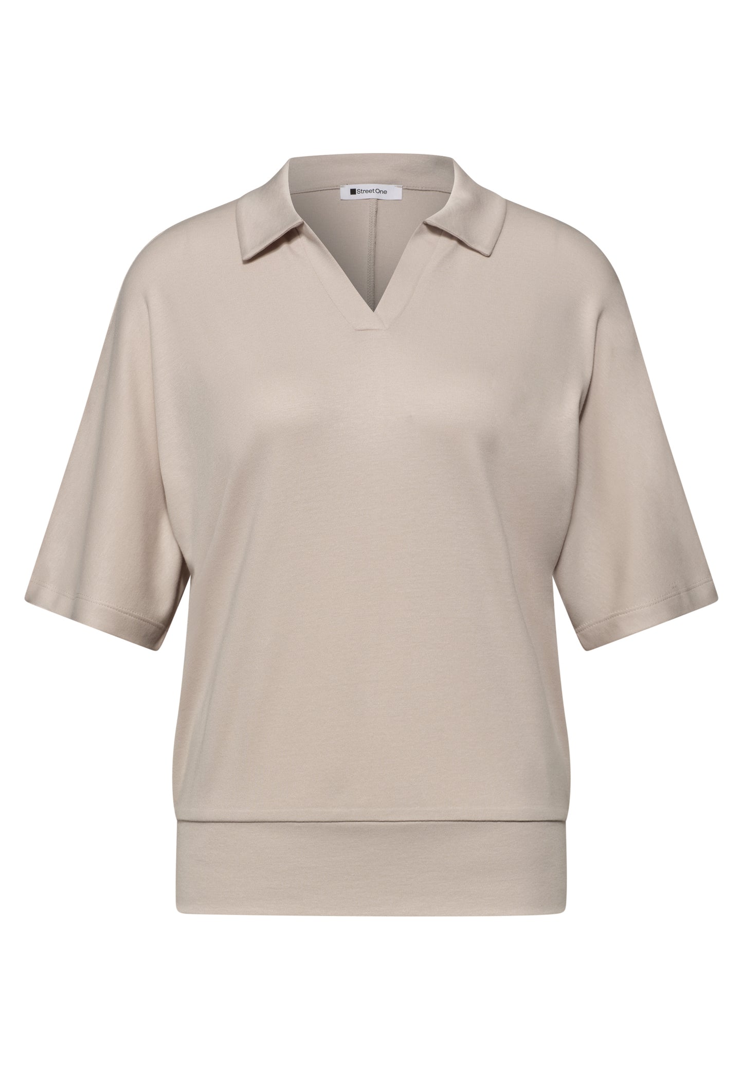Street One - Dropped Shoulder Poloshirt mit Elastikbund - Farbe: clay sand