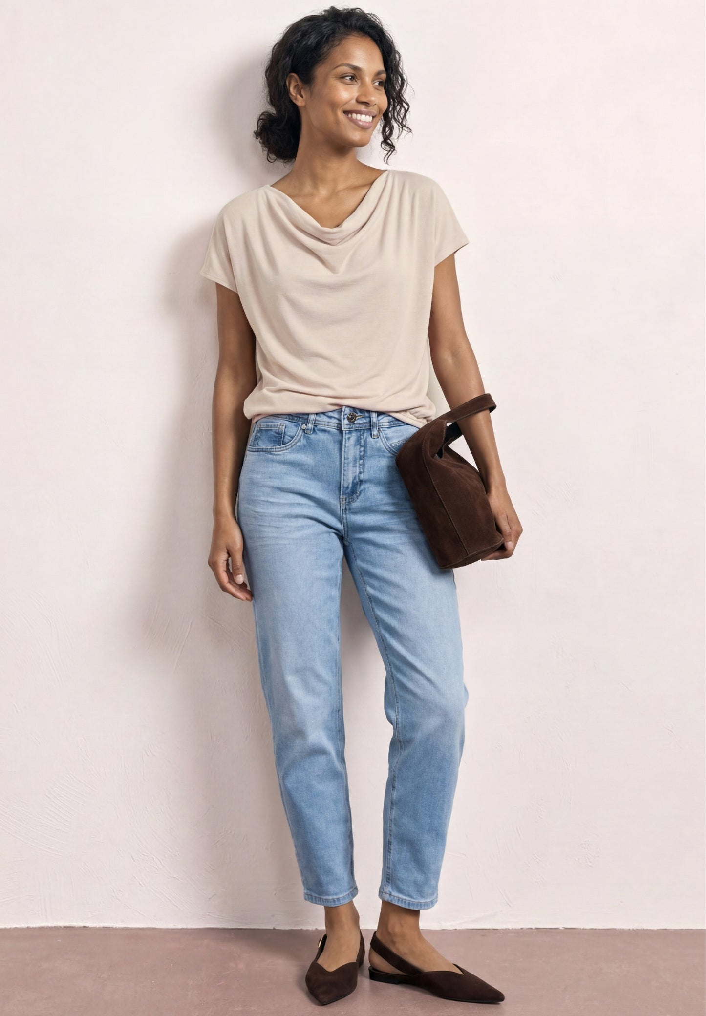 Street One - Silk-Look Shirt mit Waterfall-Front - Farbe: clay sand