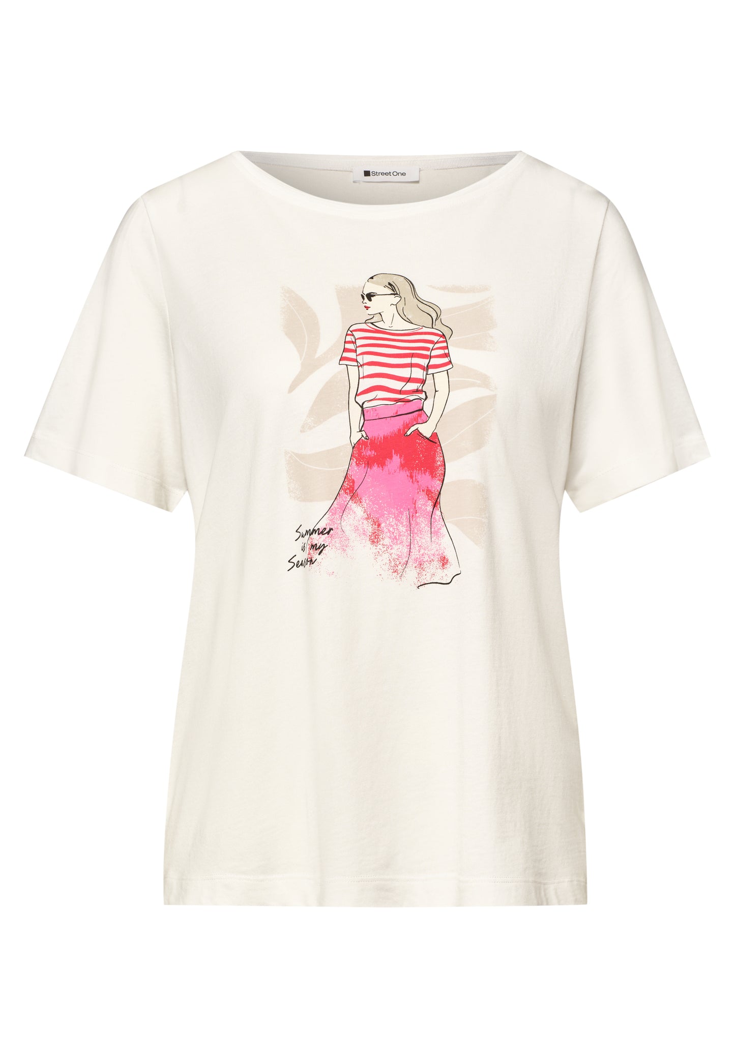Street One - T-Shirt mit Rundhals und Print - Farbe: off white
