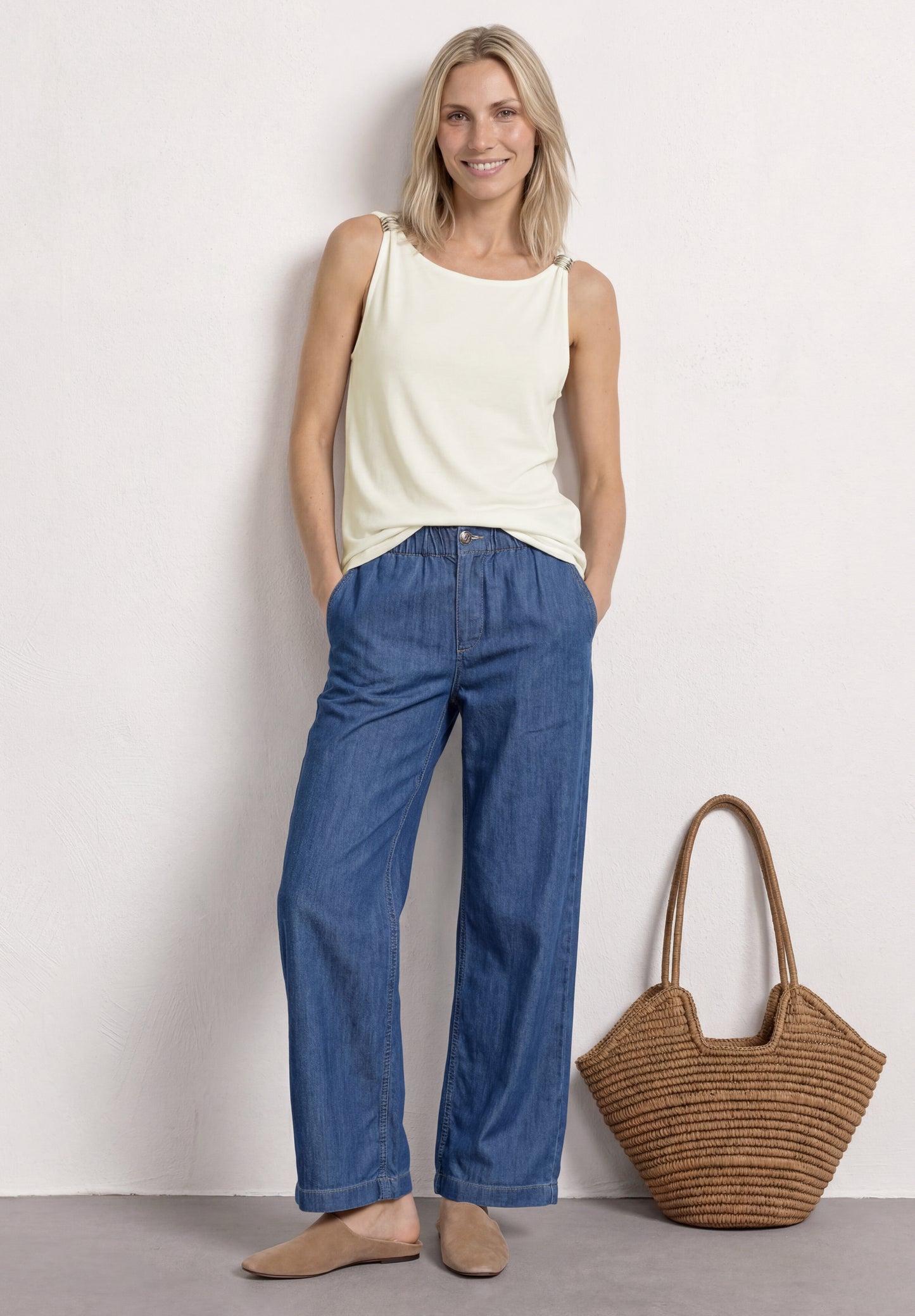 Street One - Top mit U-Boot-Ausschnitt und Schulterdetail - Farbe: off white