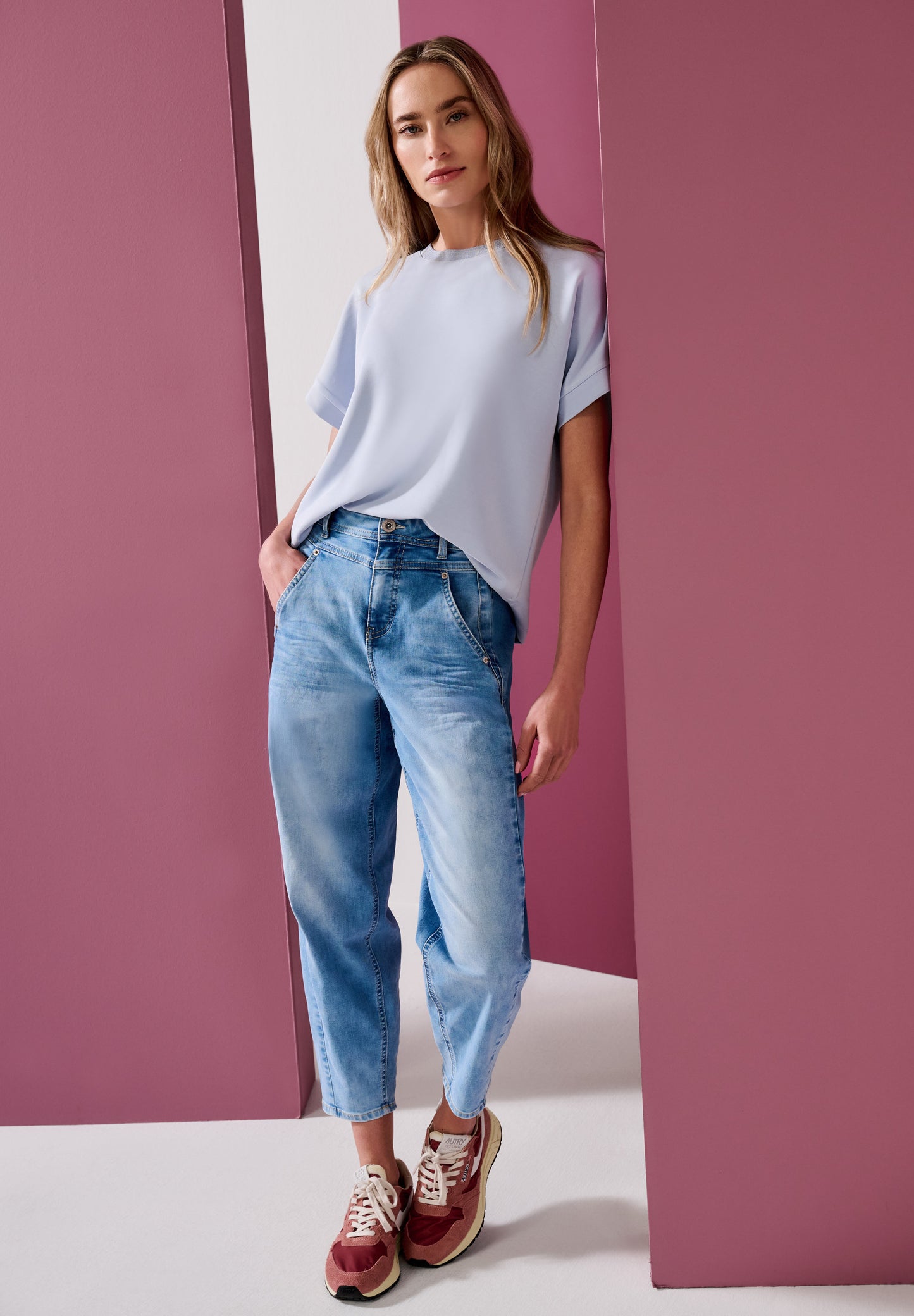 Street One - T-Shirt im Silk-Look mit Rundhals - Farbe: whispery blue