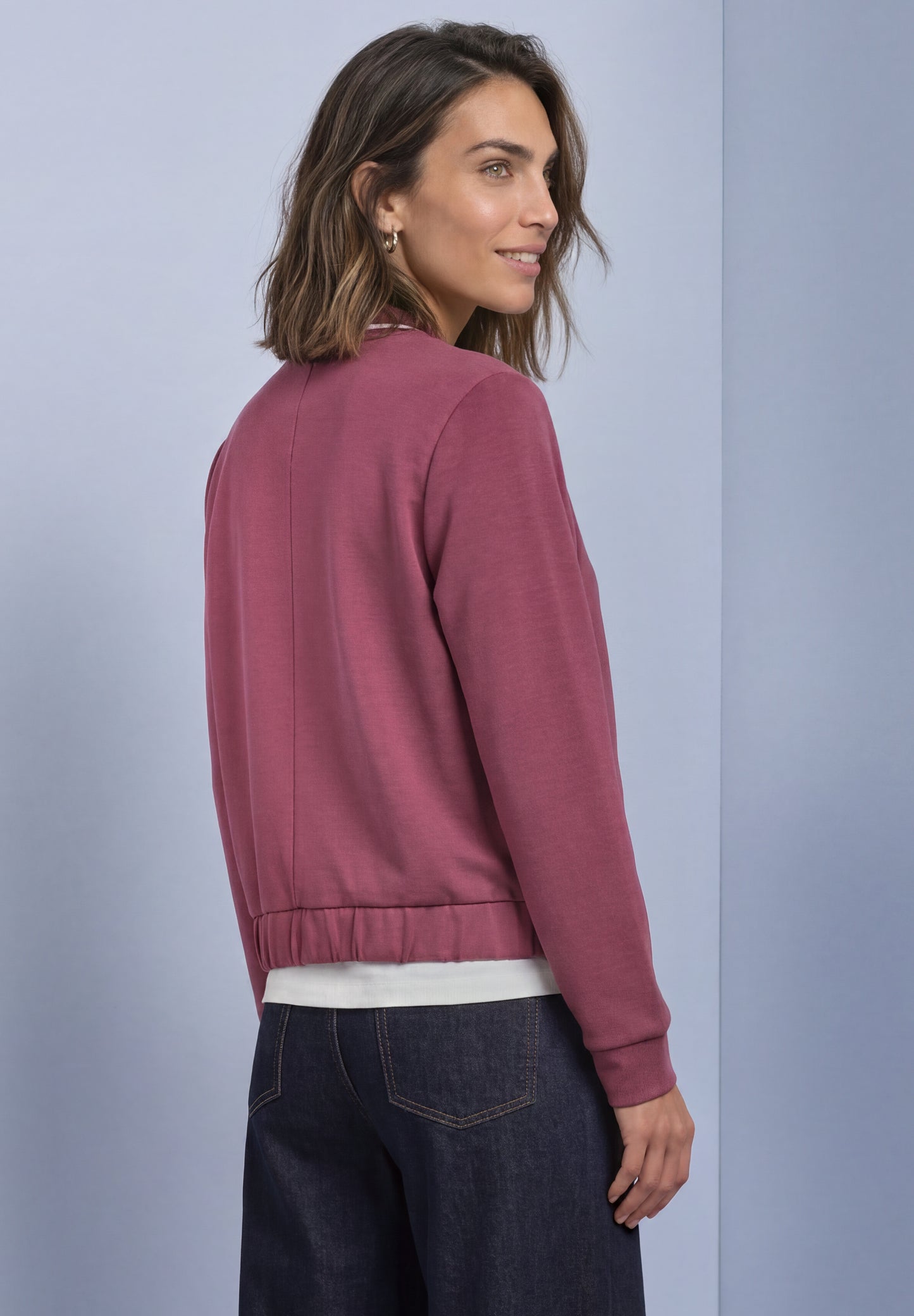 Street One - Langarm Jacke im Silk-Look mit Zipper - Farbe: dark clouded blush