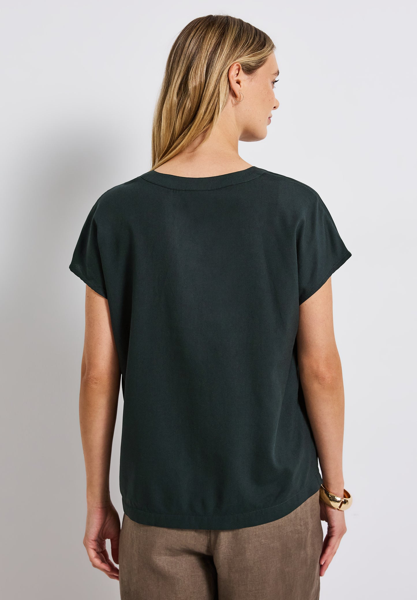 Street One Split Neck Bluse in Unifarbe - Farbe: pine grove green