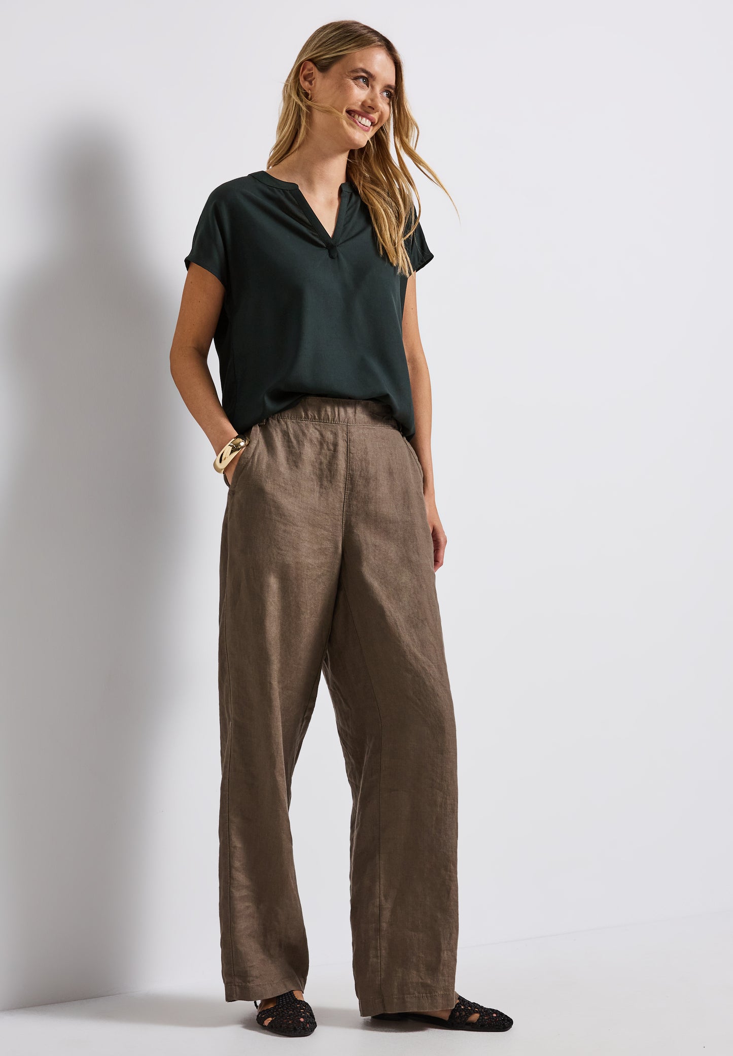 Street One Split Neck Bluse in Unifarbe - Farbe: pine grove green