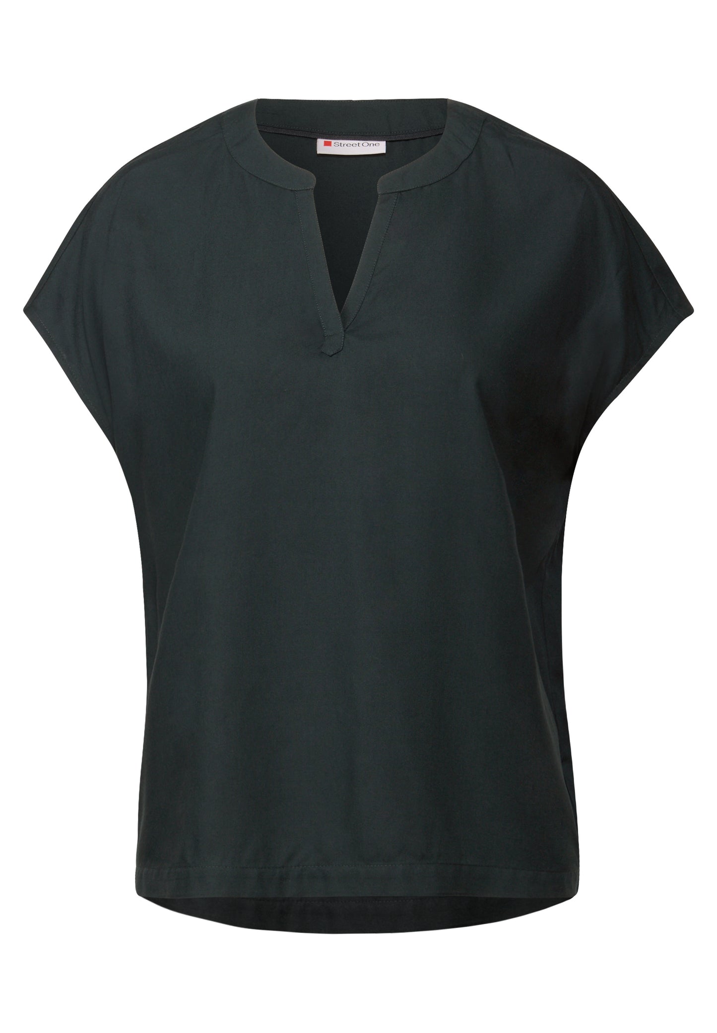 Street One Split Neck Bluse in Unifarbe - Farbe: pine grove green