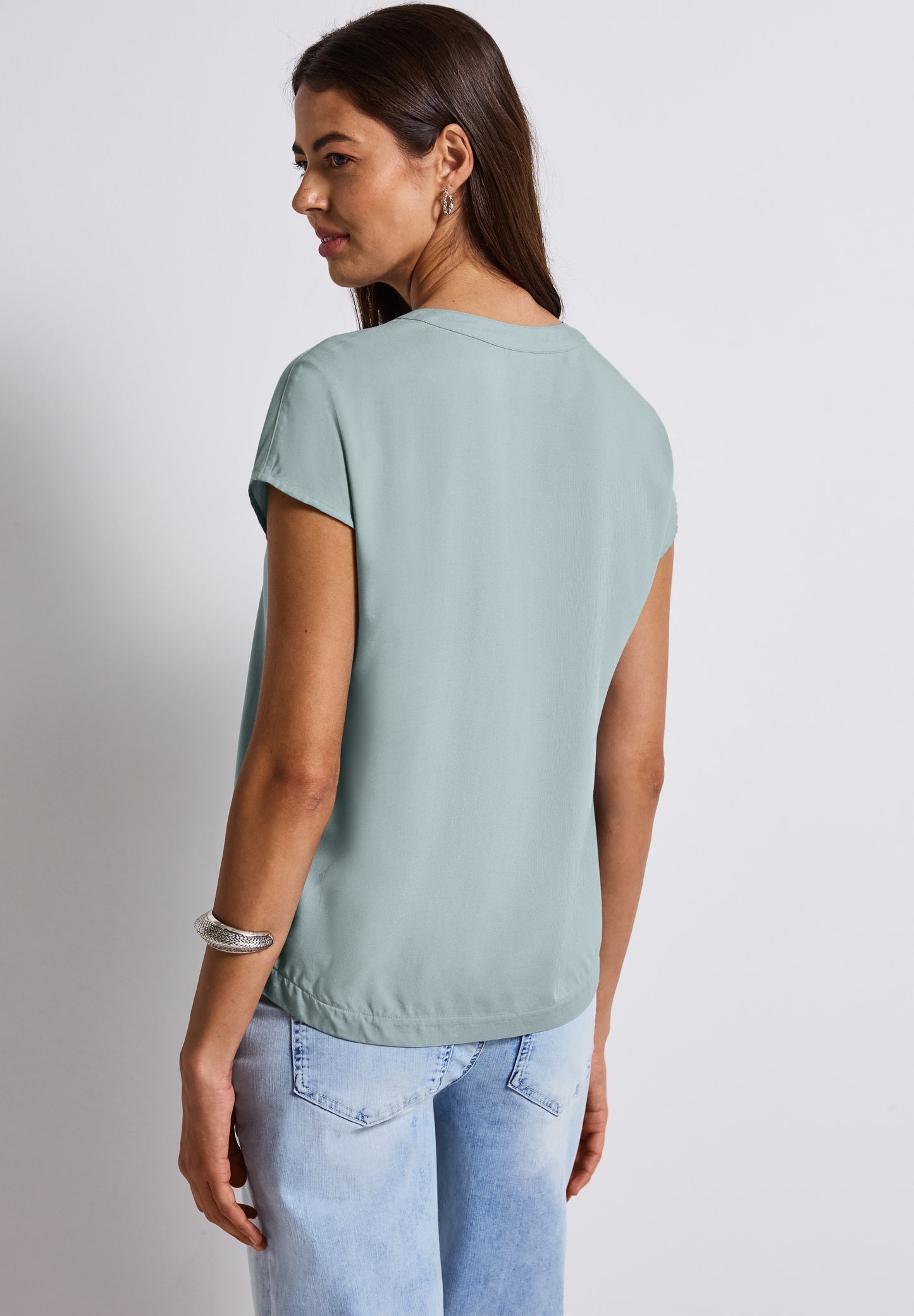 Street One Split Neck Bluse in Unifarbe - Farbe: arona blue