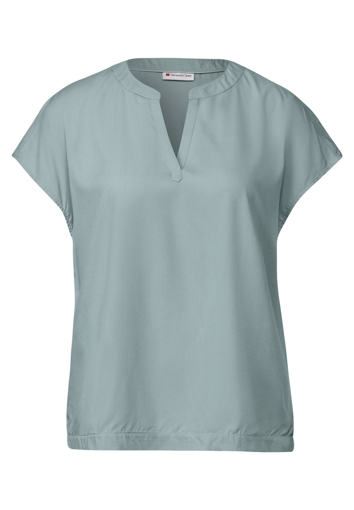 Street One Split Neck Bluse in Unifarbe - Farbe: arona blue