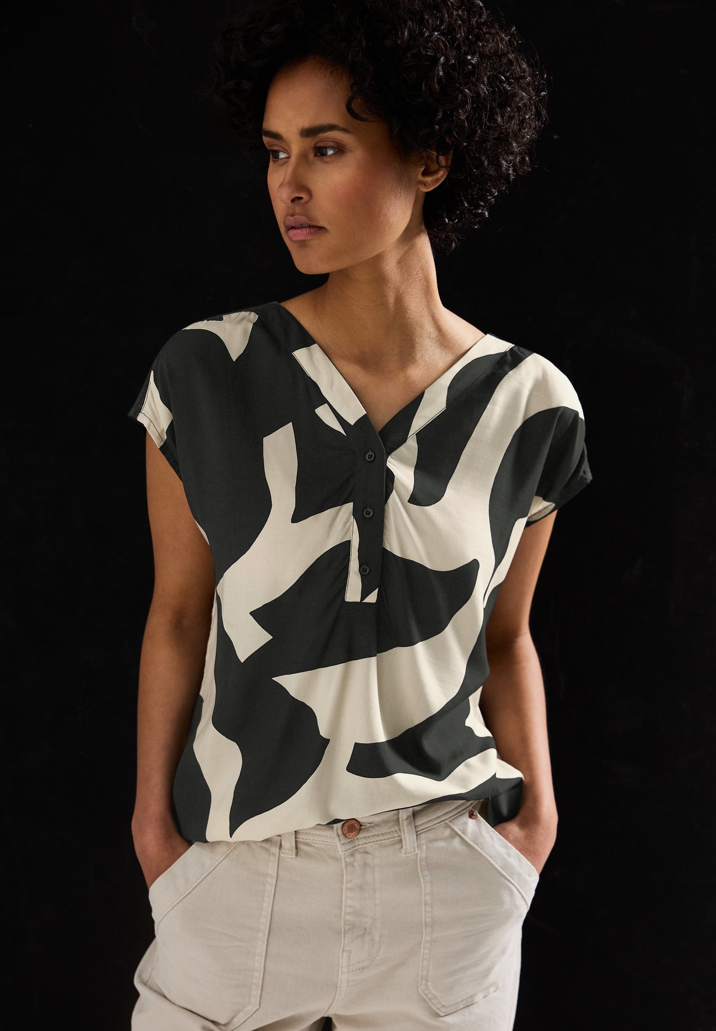 Street One Gemusterte Bluse - Farbe: whale tail grey