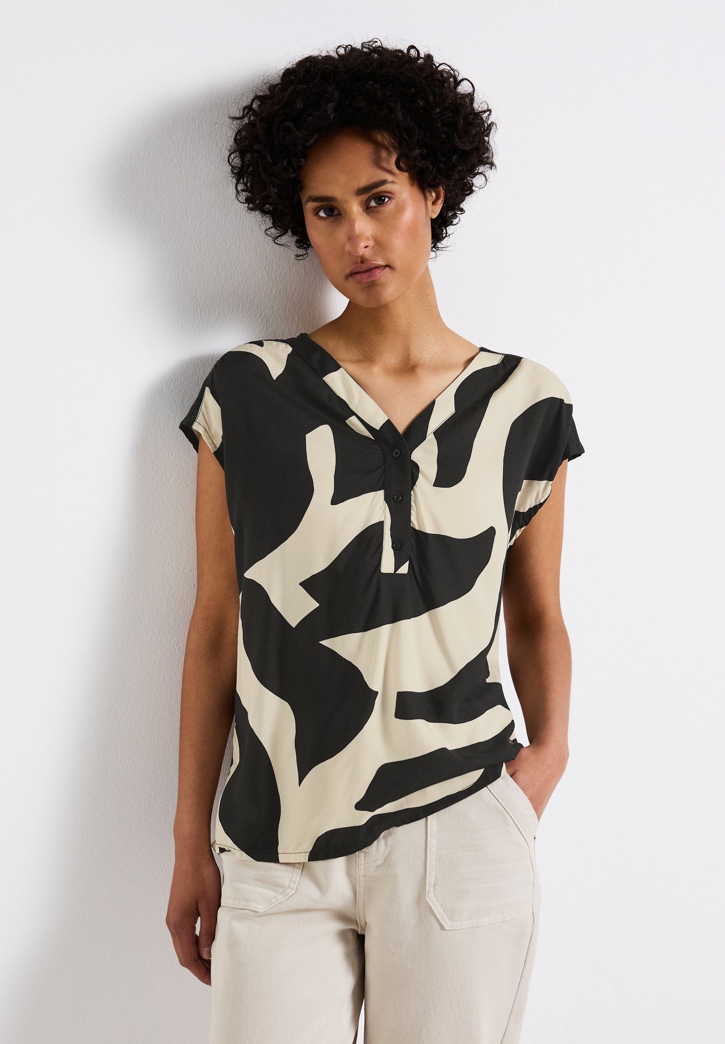 Street One Gemusterte Bluse - Farbe: whale tail grey