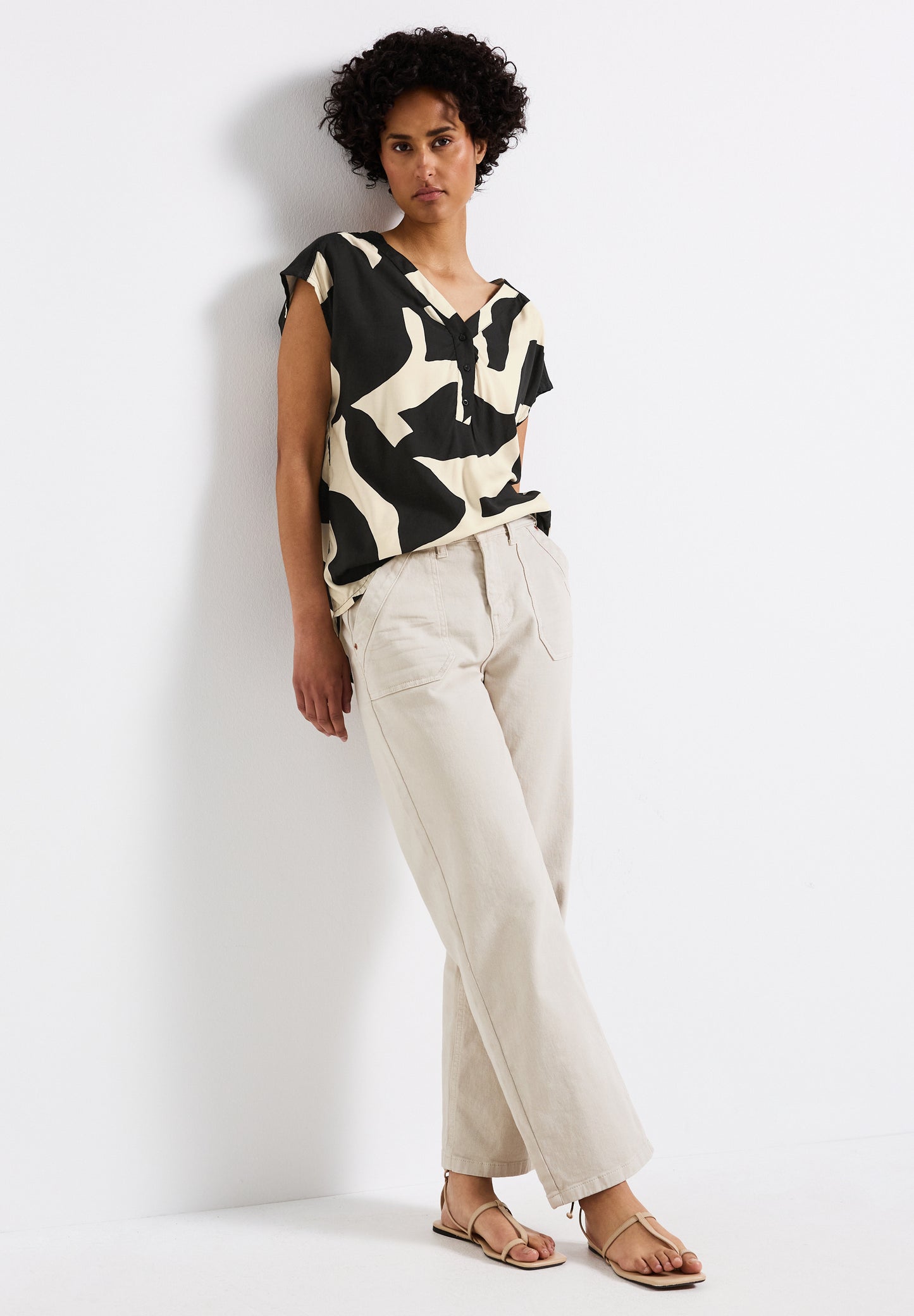 Street One Gemusterte Bluse - Farbe: whale tail grey