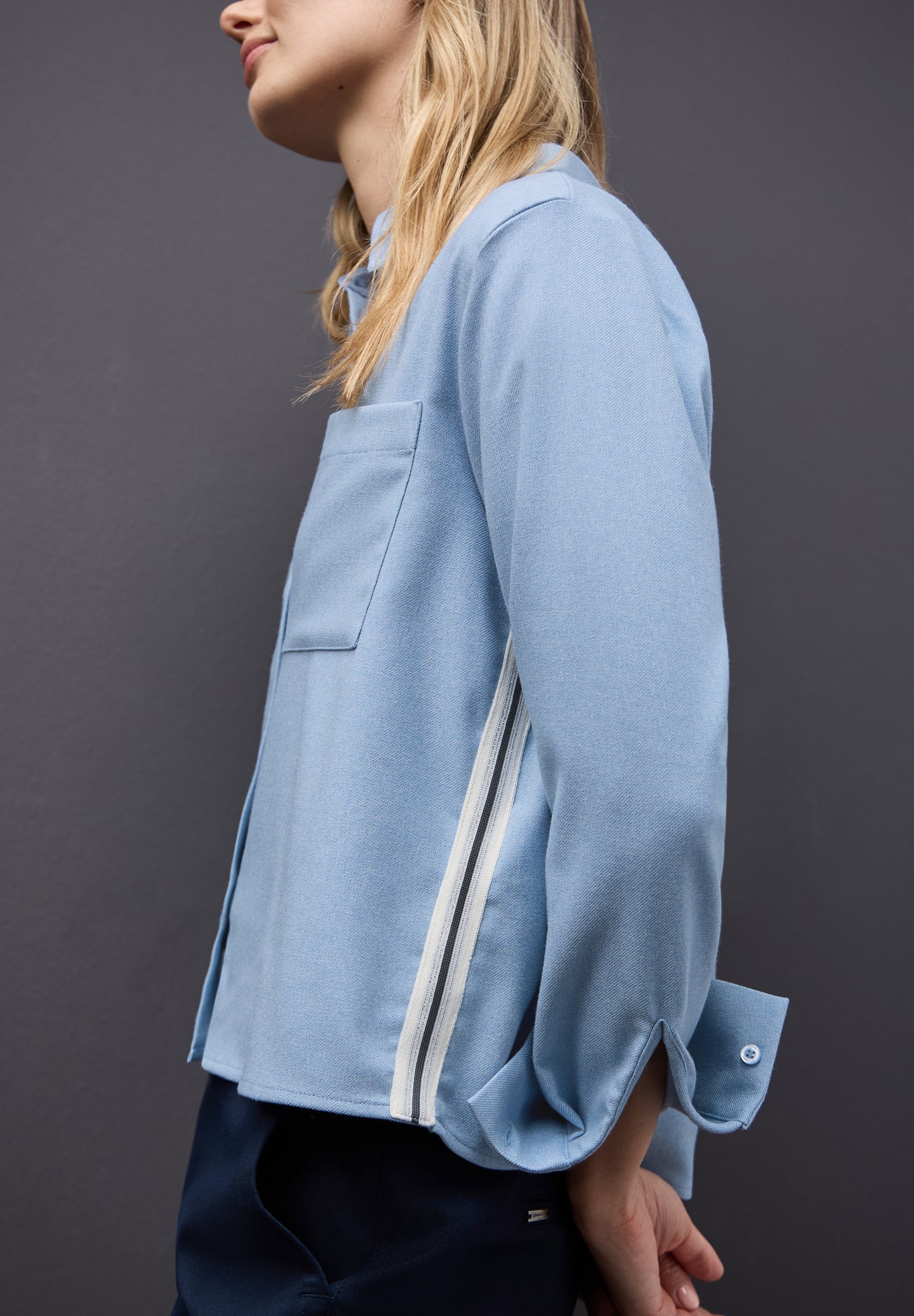 Street One Melange Bluse mit Tape - Farbe: frosted blue mel.