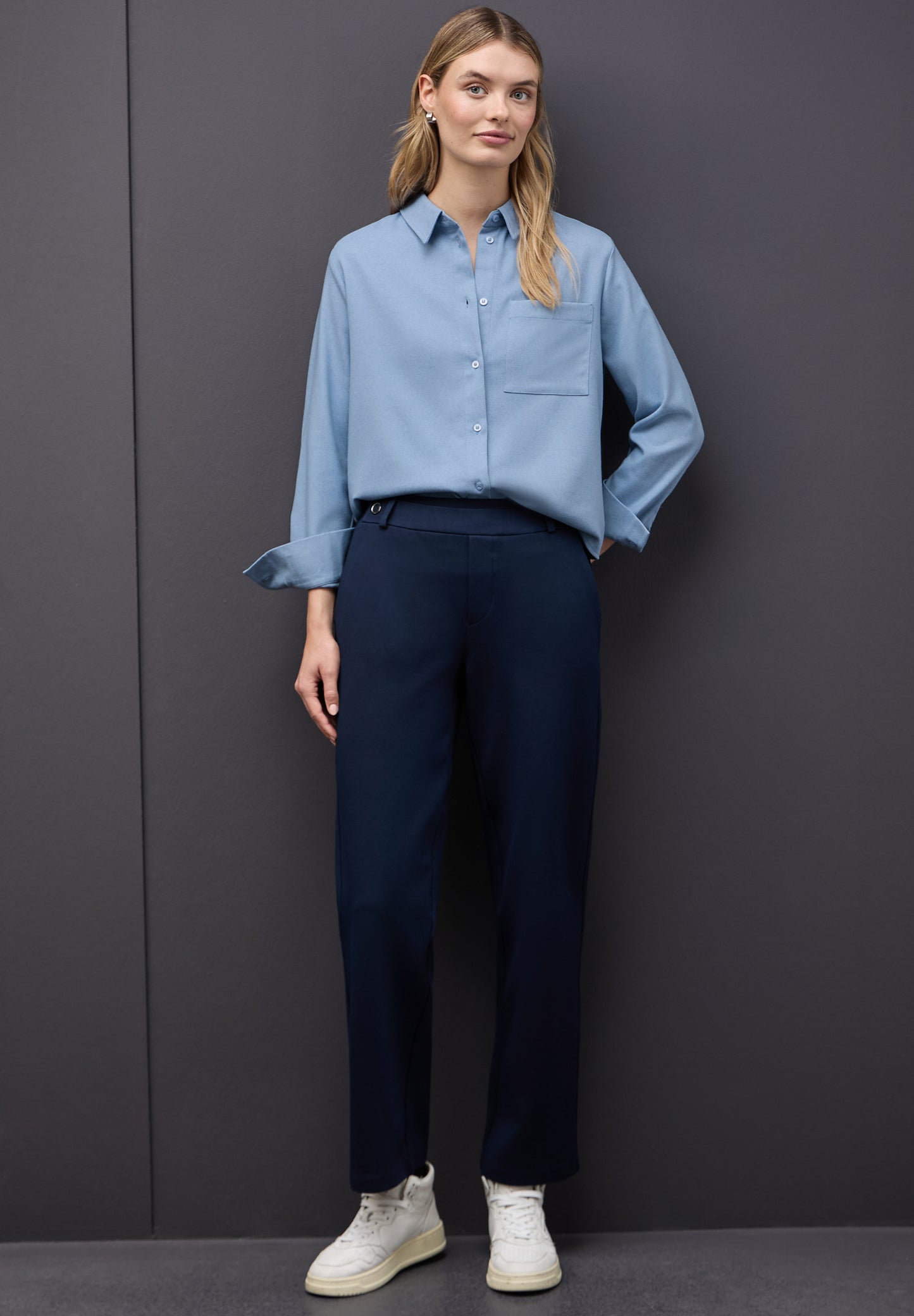 Street One Melange Bluse mit Tape - Farbe: frosted blue mel.