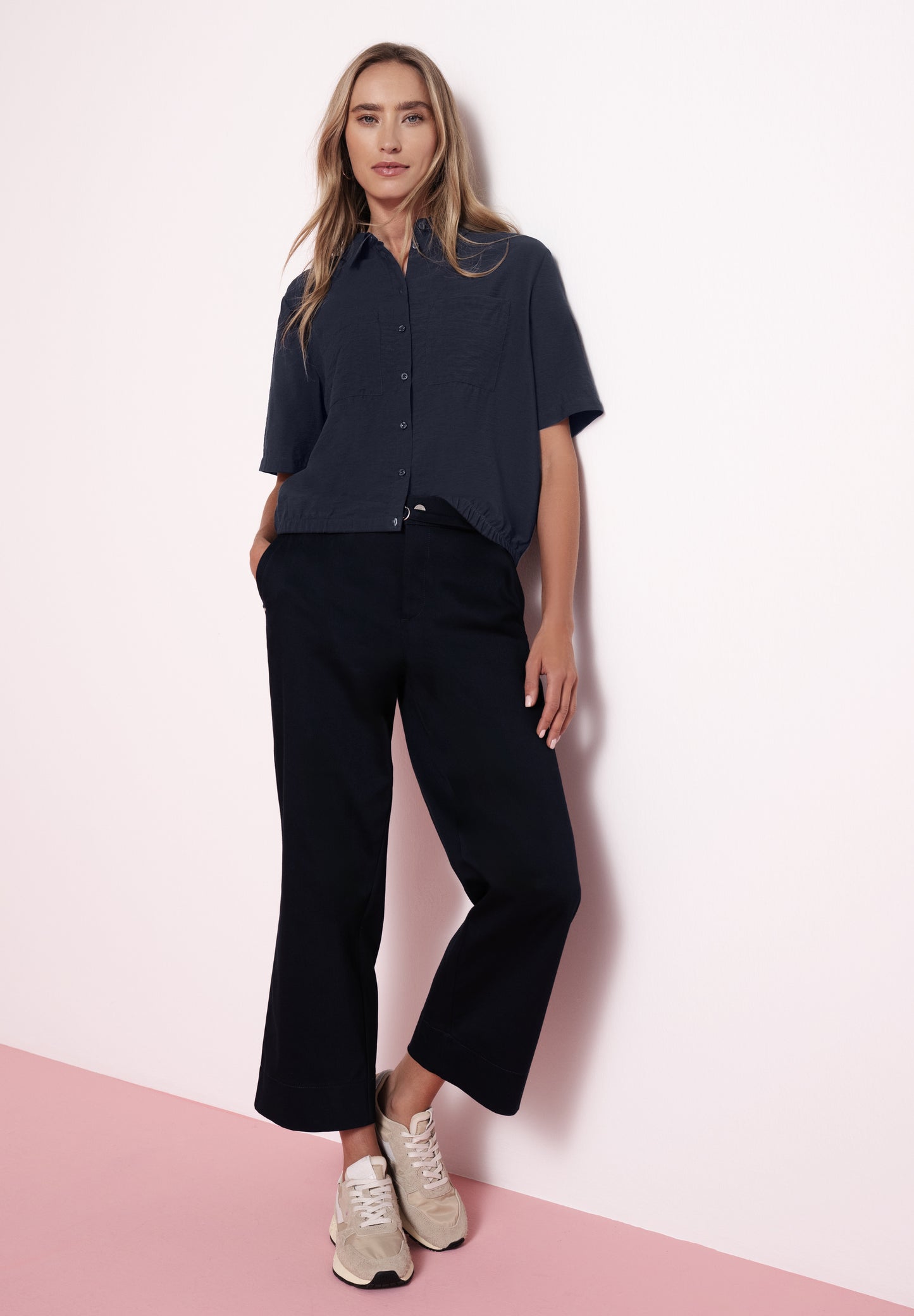 Street One - Kurzarm Bluse mit Elastiksaum - Farbe: shadowed navy