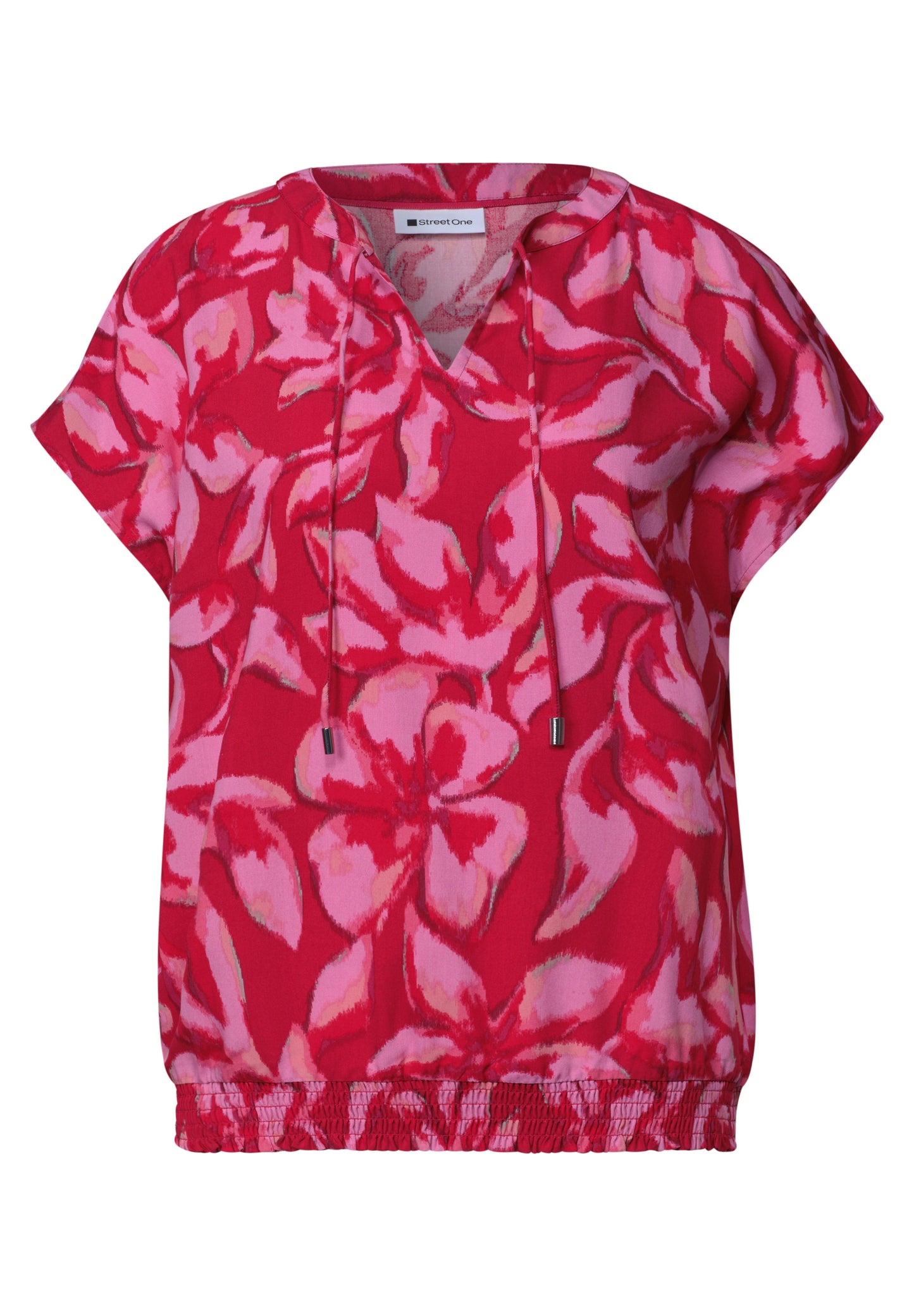 Street One - Blusenshirt mit Split Neck und Smokdetail - Farbe: salsa red