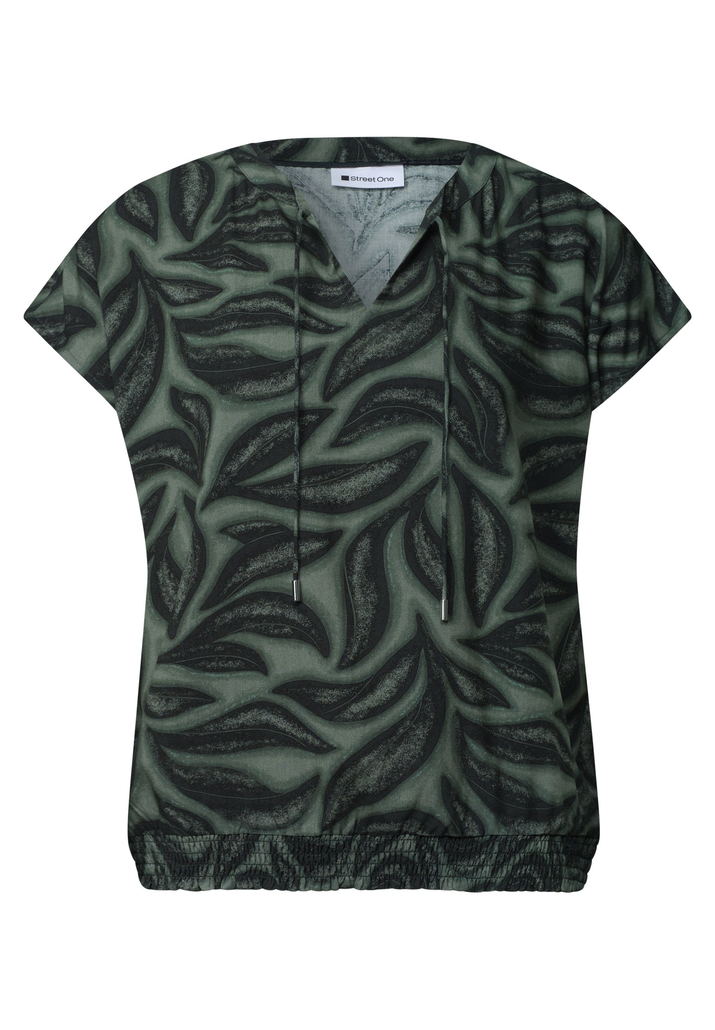 Street One - Blusenshirt mit Split Neck und Smokdetail - Farbe: deep bound green