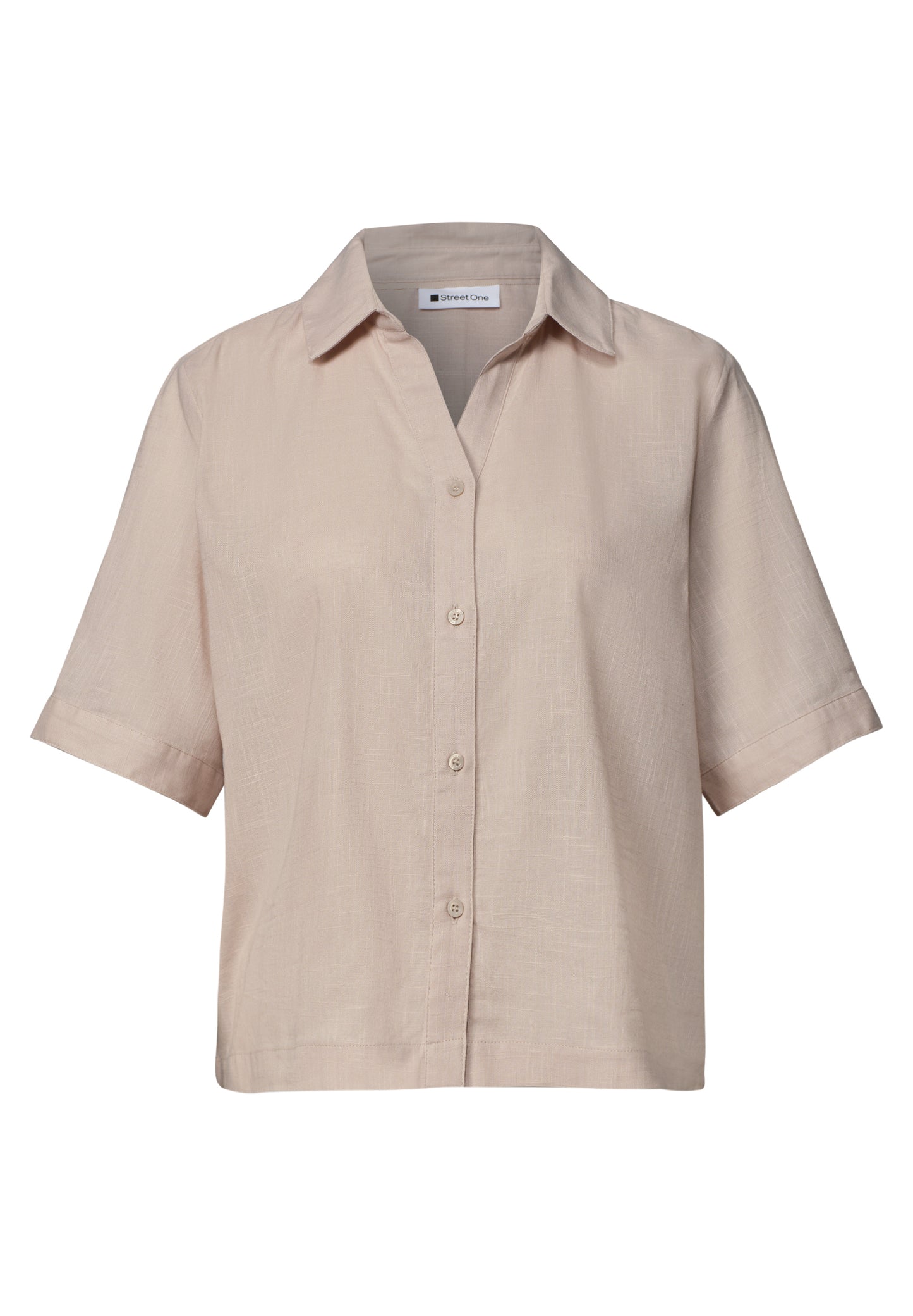 Street One - Kurzarm Hemdbluse in Unifarbe - Farbe: clay sand