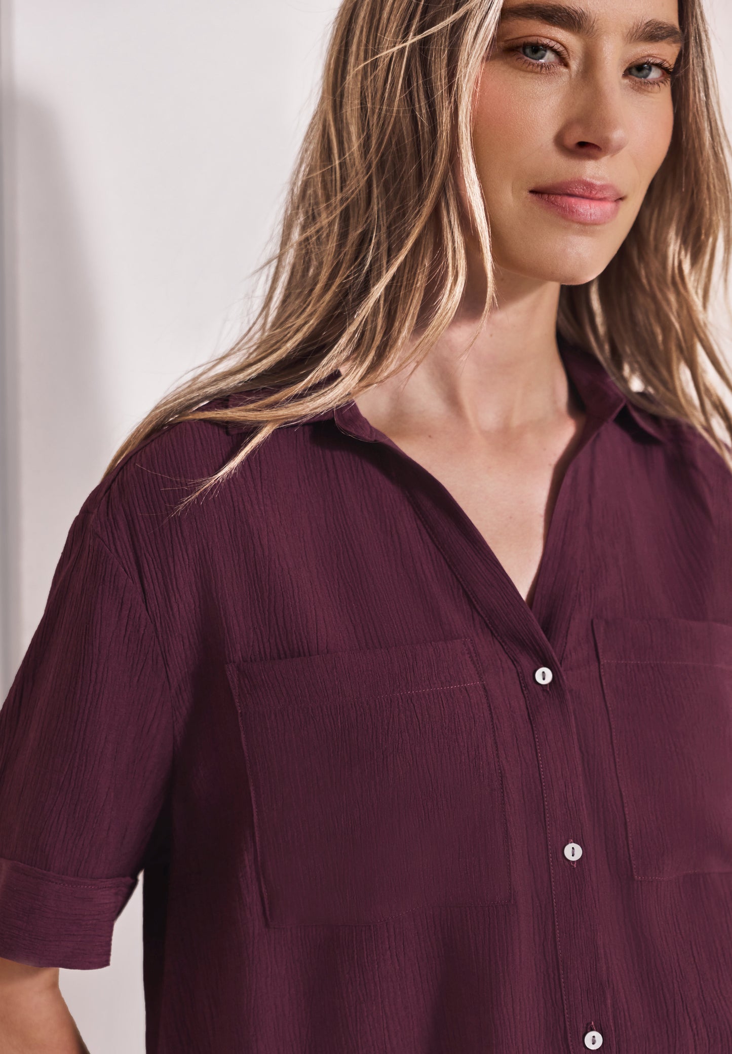 Street One - Kurzarm Hemdbluse mit Turn-Up-Details - Farbe: rustic rouge