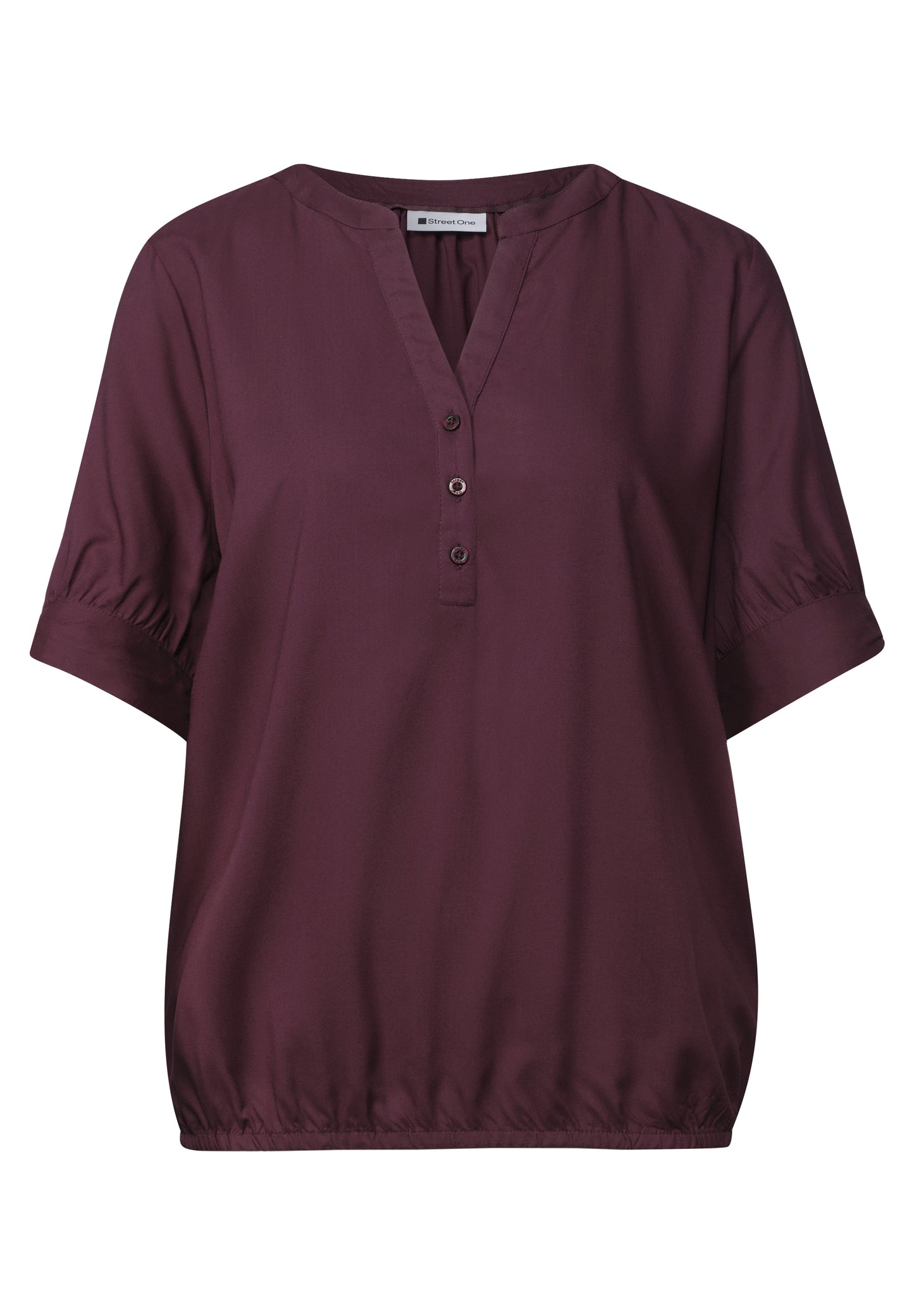 Street One - Kurzarm Bluse mit Split Neck und Elastiksaum - Farbe: rustic rouge
