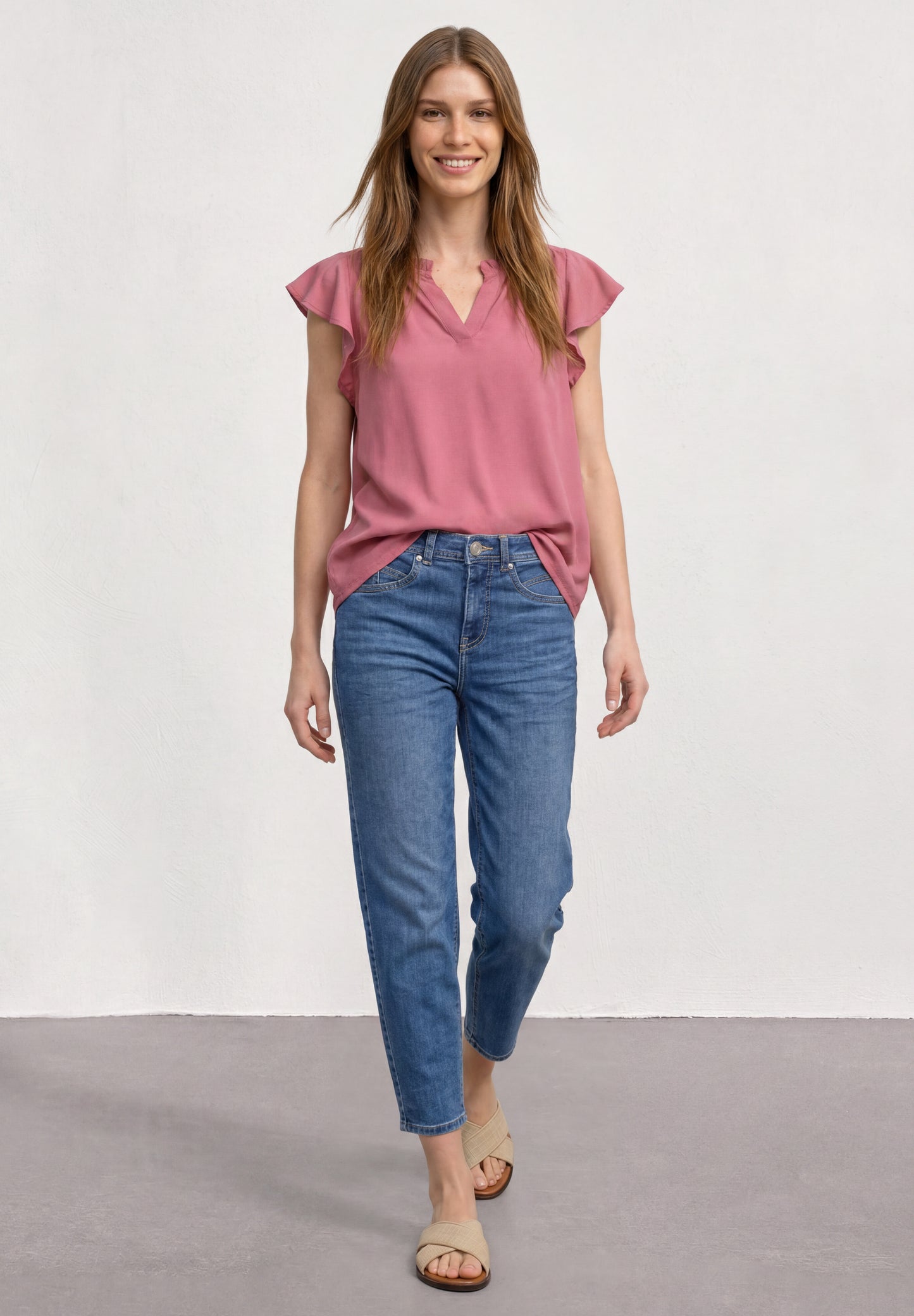 Street One - Blusenshirt mit Split Neck und Volant-Ãrmeln - Farbe: blush berry