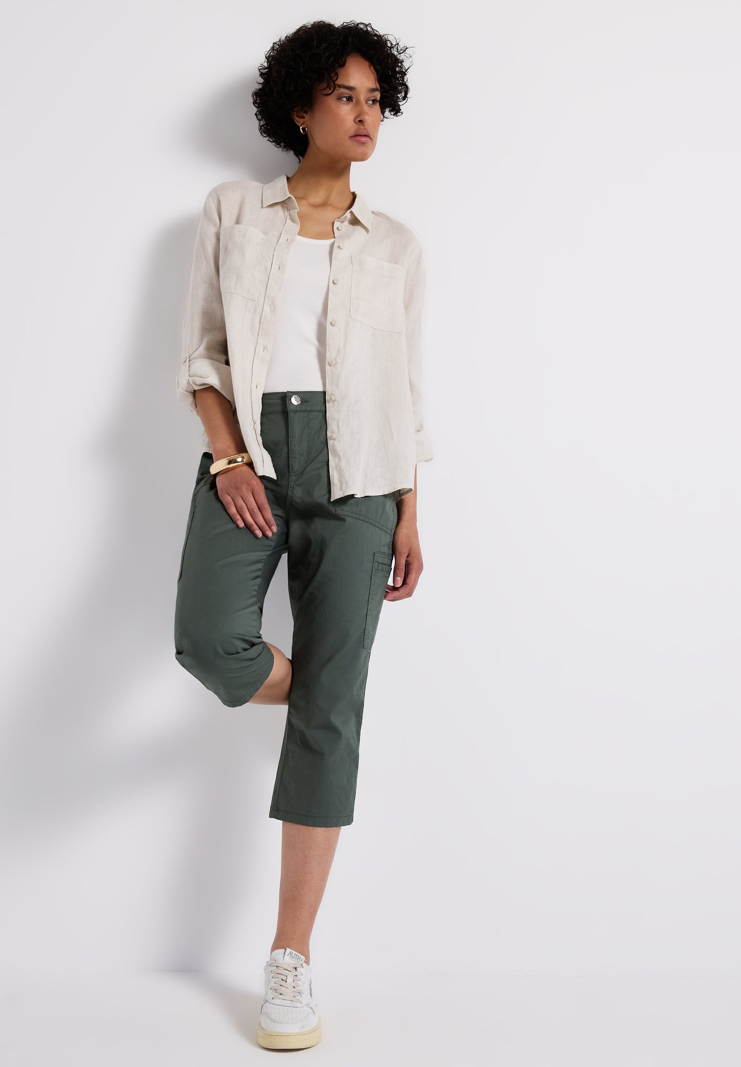 Street One 3/4 Satin Hose mit Taschen - Farbe: marshy green