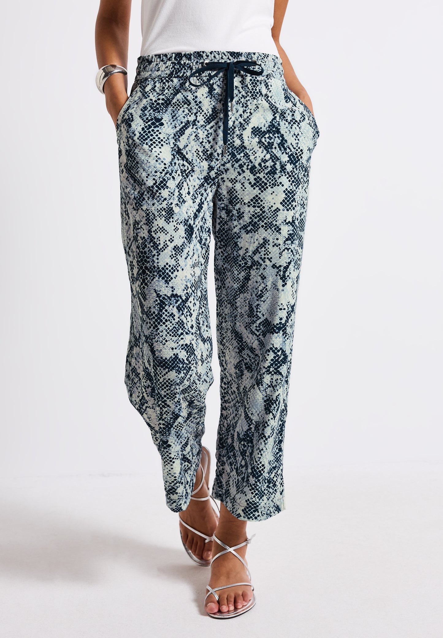 Street One Gemusterte Wide Leg Hose - Farbe: arona blue