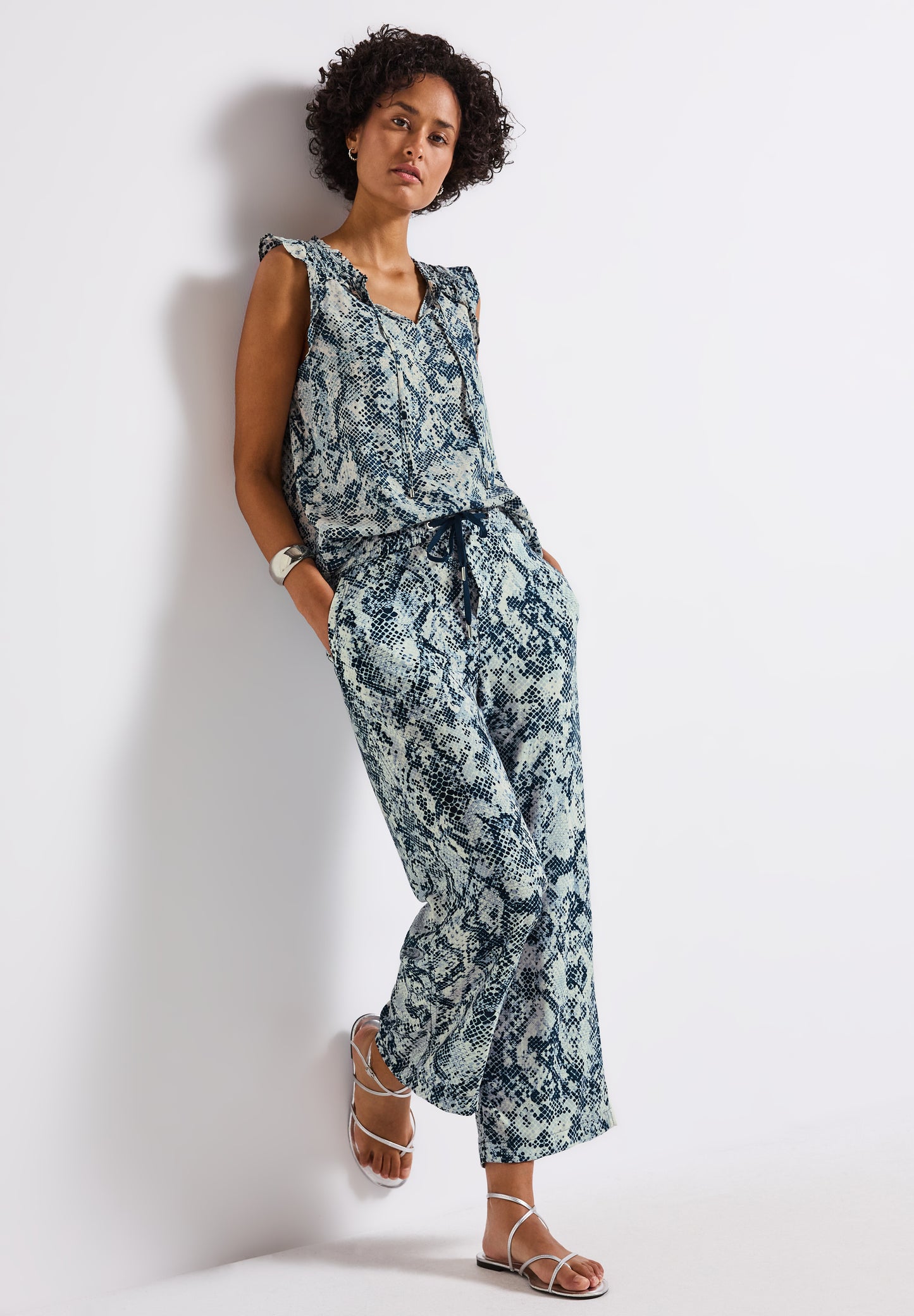 Street One Gemusterte Wide Leg Hose - Farbe: arona blue
