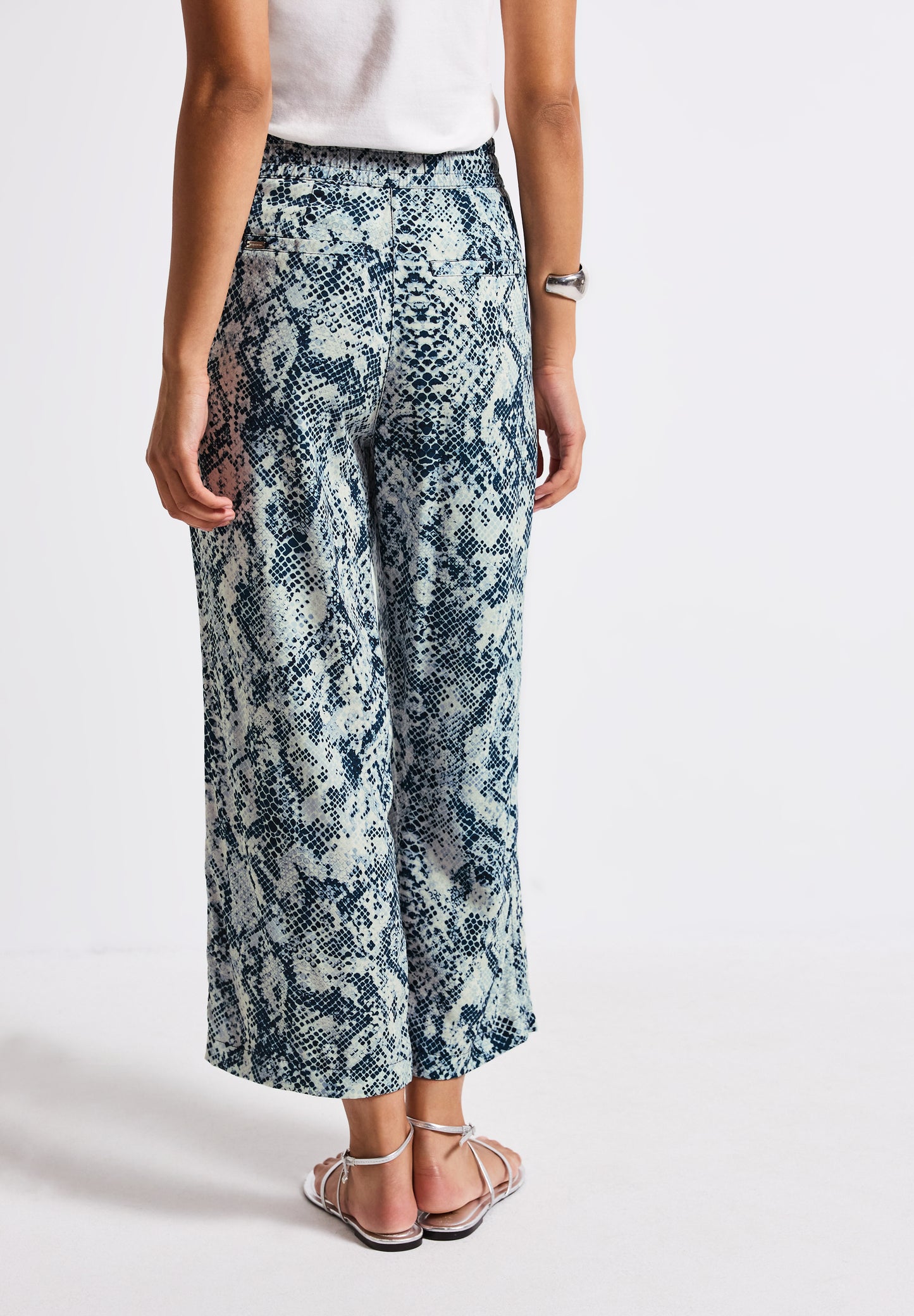 Street One Gemusterte Wide Leg Hose - Farbe: arona blue