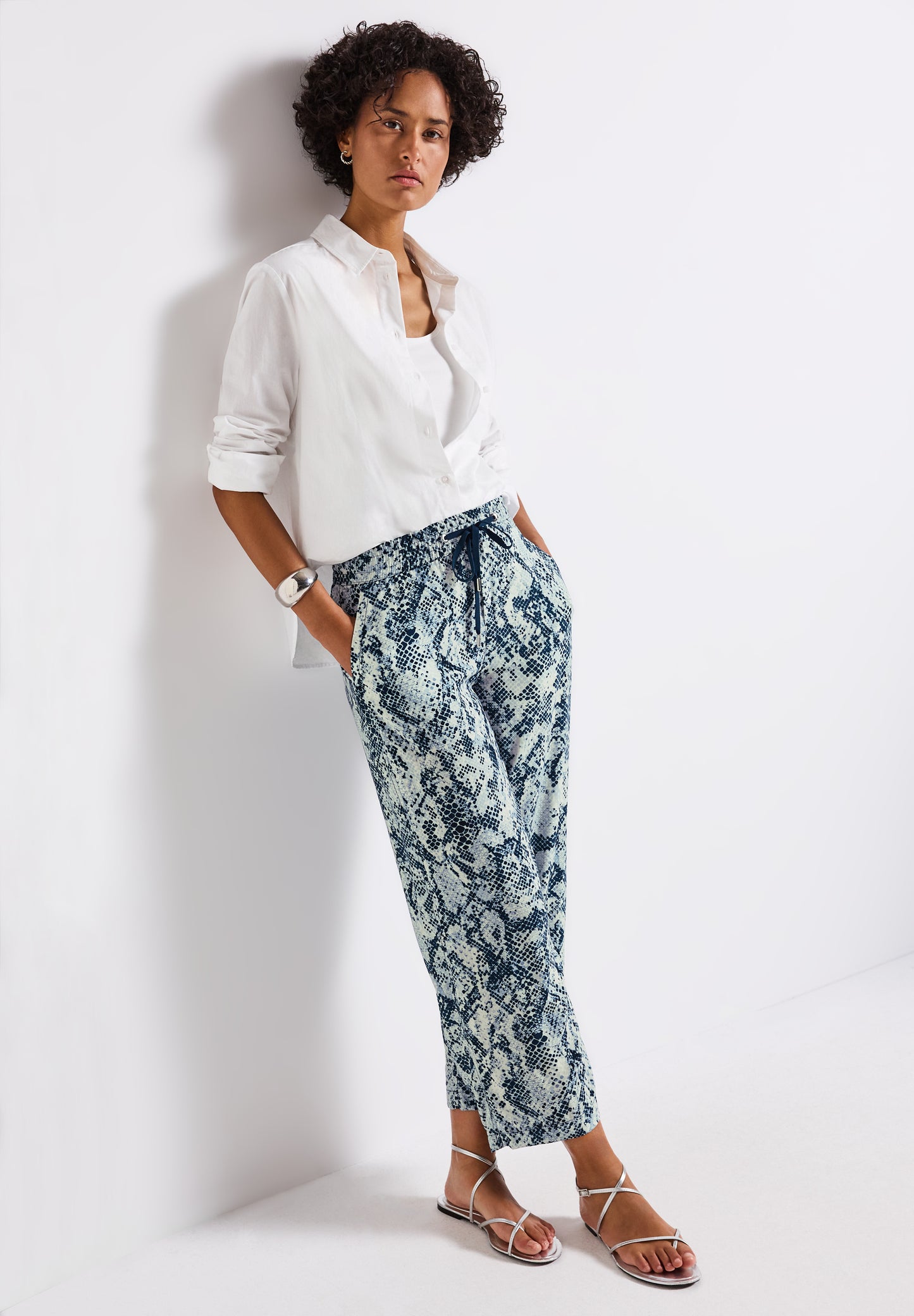Street One Gemusterte Wide Leg Hose - Farbe: arona blue