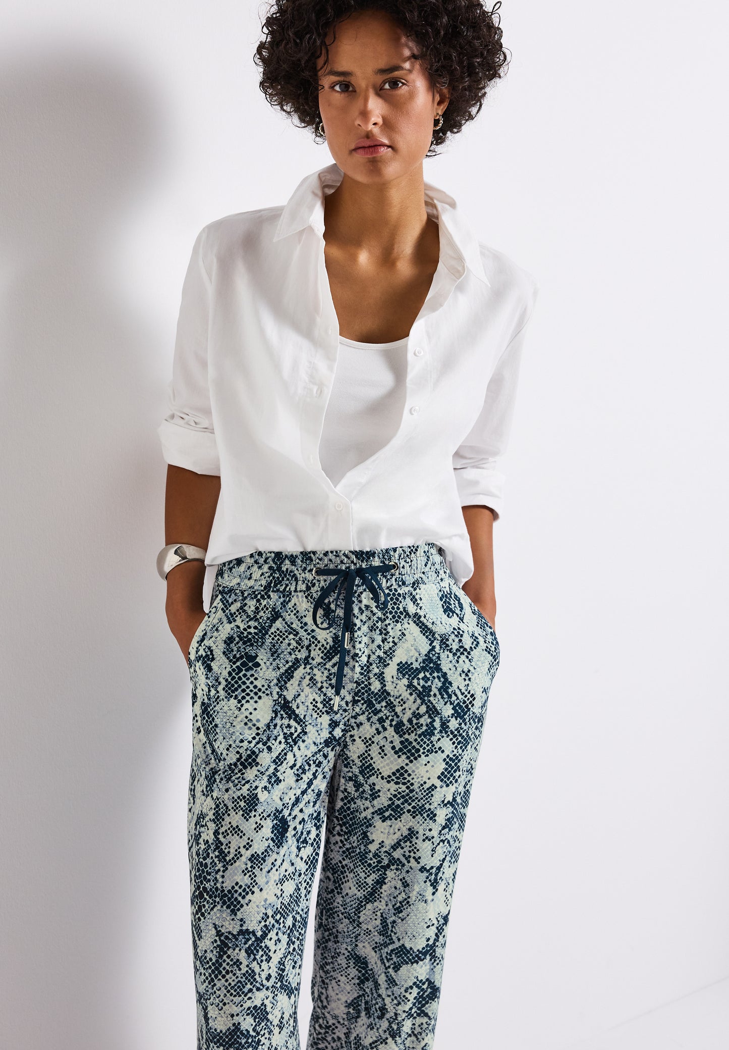 Street One Gemusterte Wide Leg Hose - Farbe: arona blue