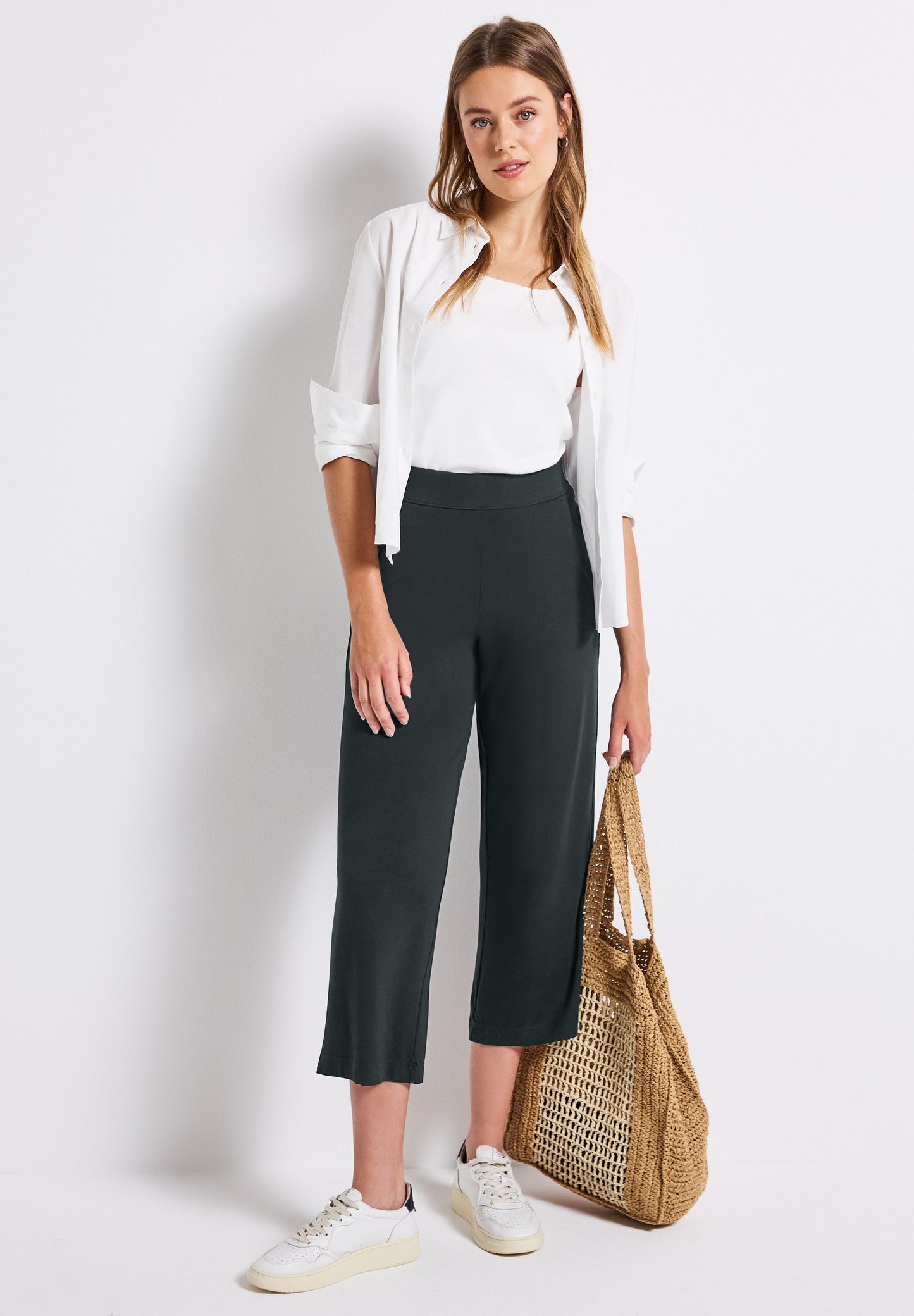 Street One Wide Leg Jersey-Hose - Farbe: pine grove green