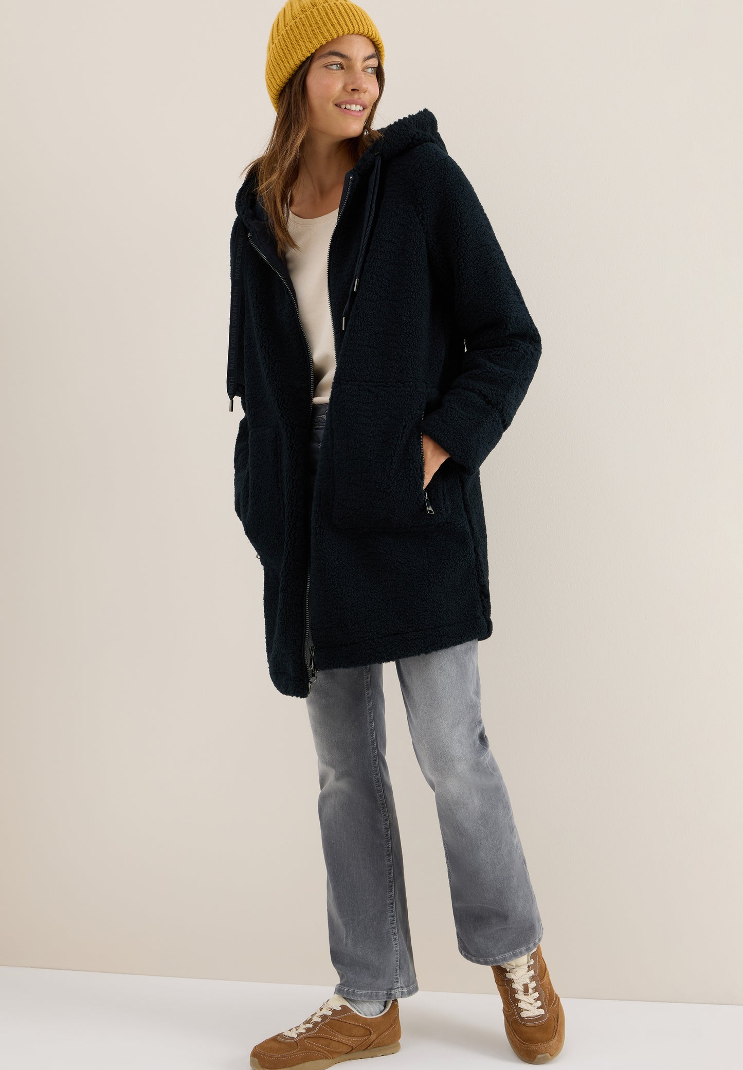 CECIL Teddy Mantel mit Kapuze - Farbe: dark navy blue