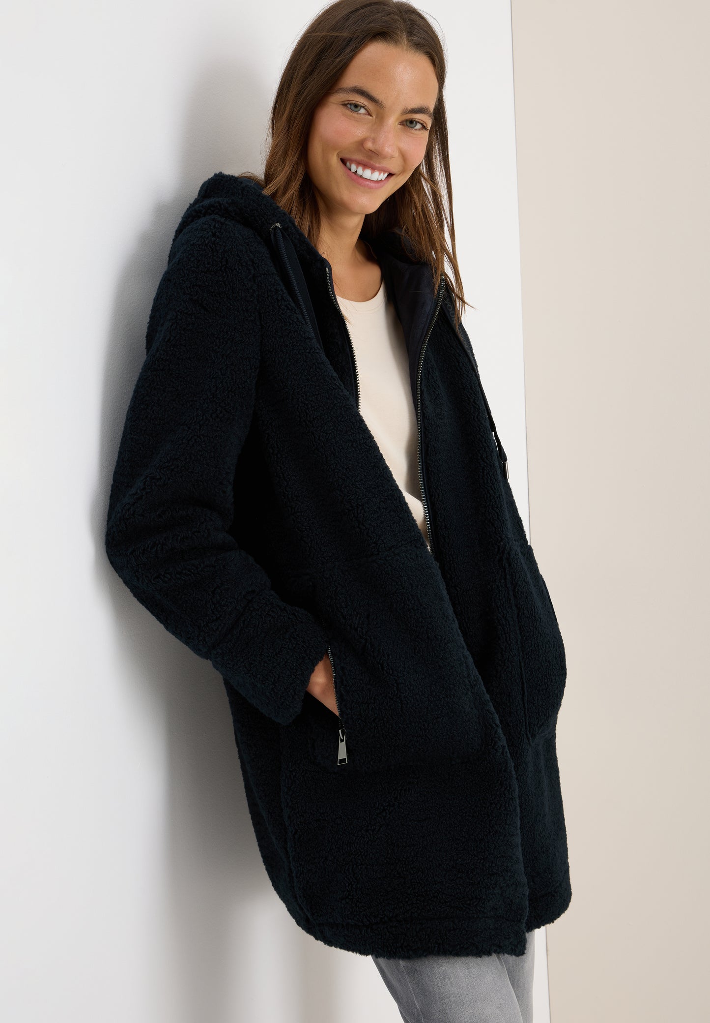CECIL Teddy Mantel mit Kapuze - Farbe: dark navy blue