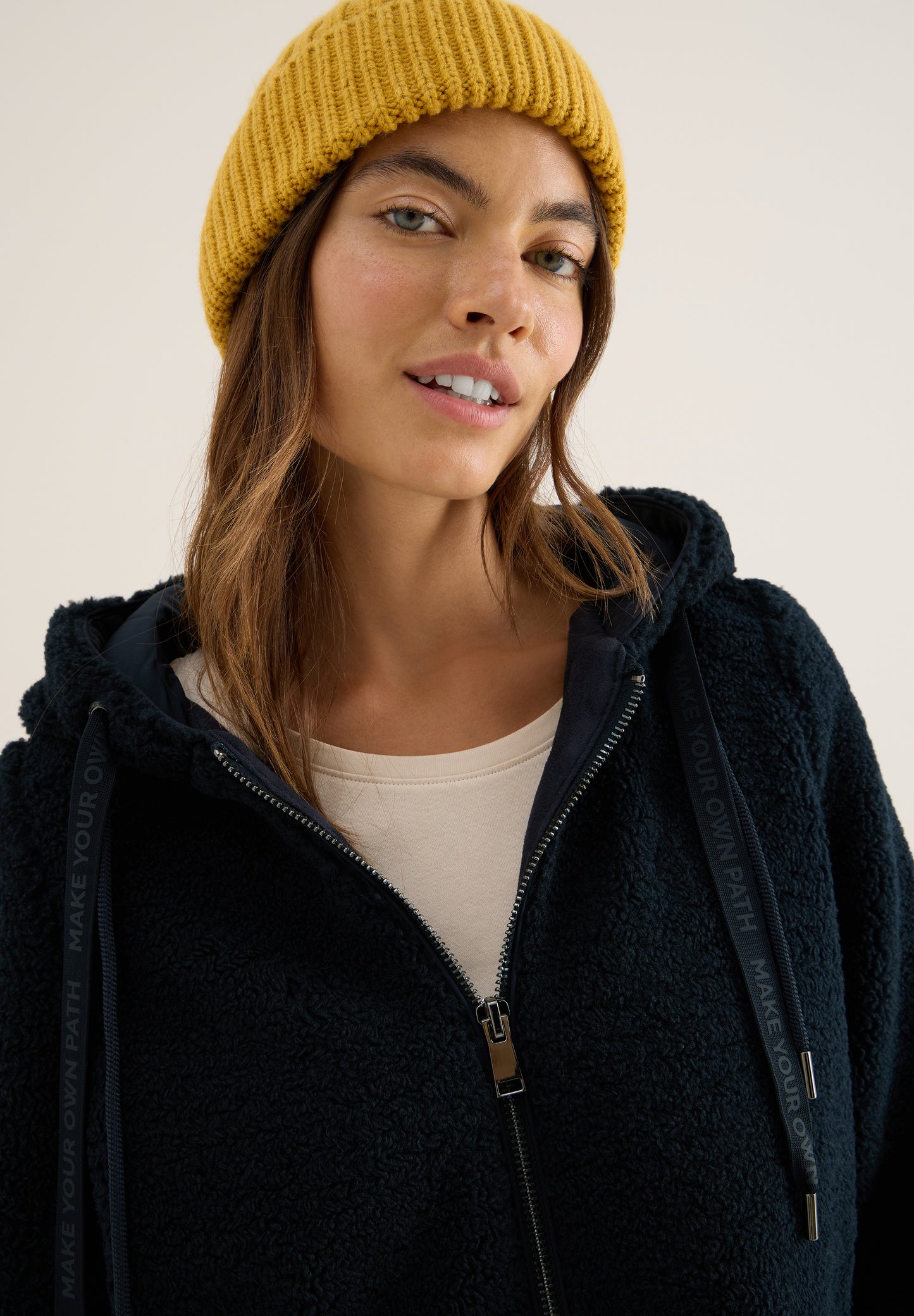 CECIL Teddy Mantel mit Kapuze - Farbe: dark navy blue