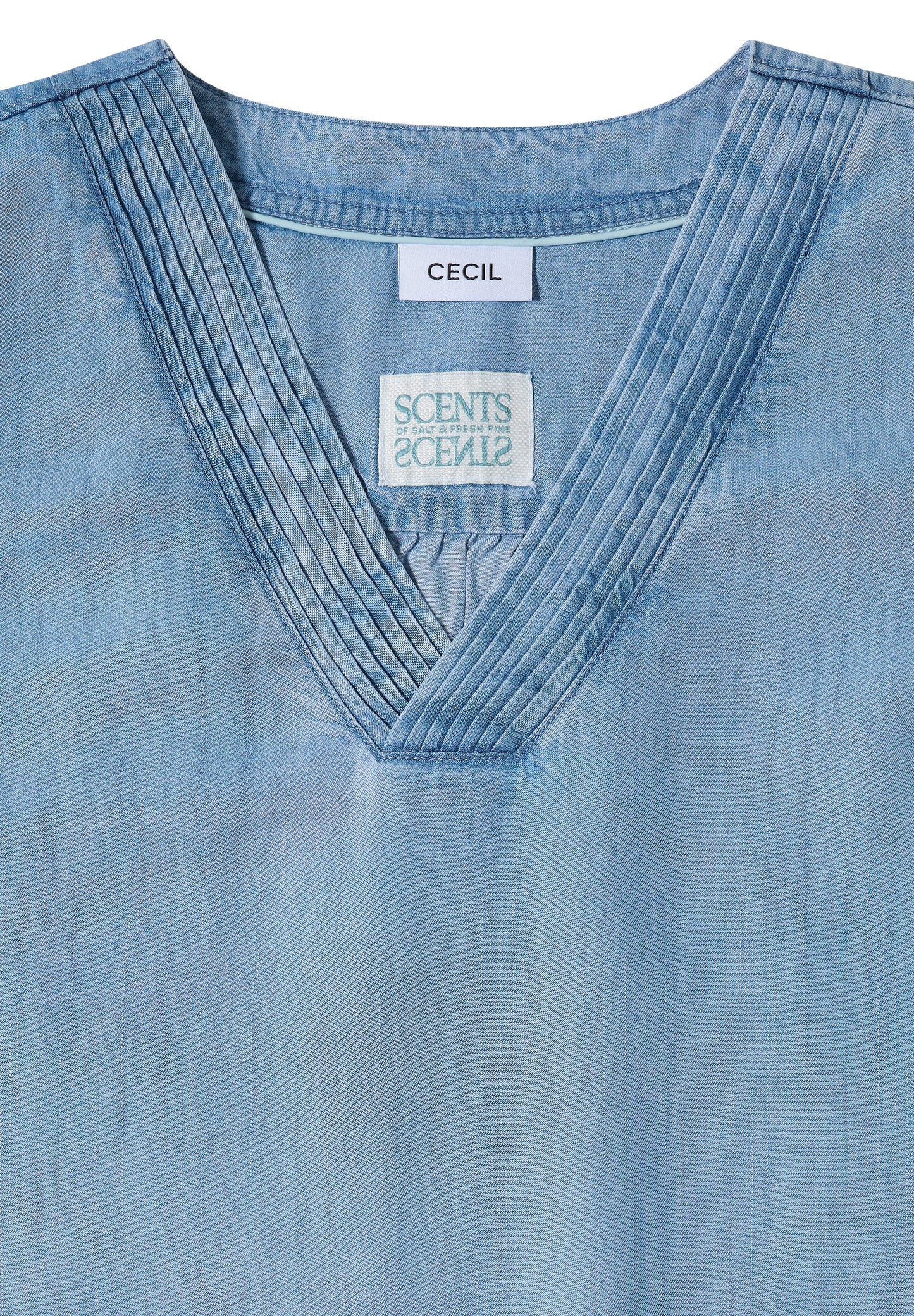 CECIL - Knielanges Kleid aus Lyocell mit V-Neck - Farbe: light blue used wash